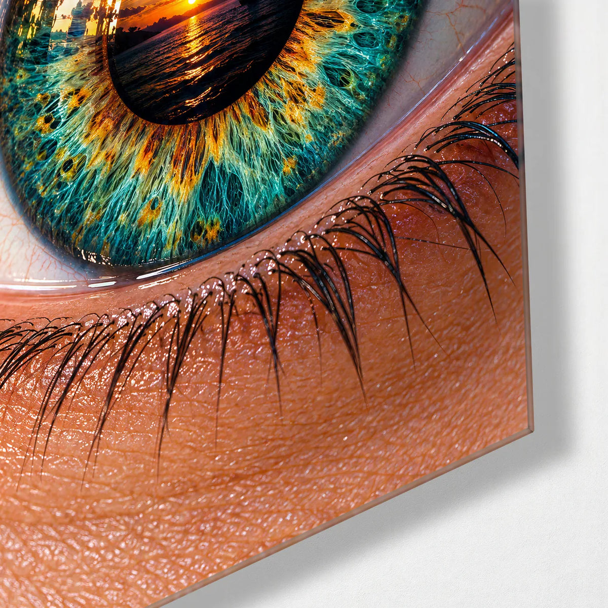 Sunset in the Iris — corner detail of glass wall art