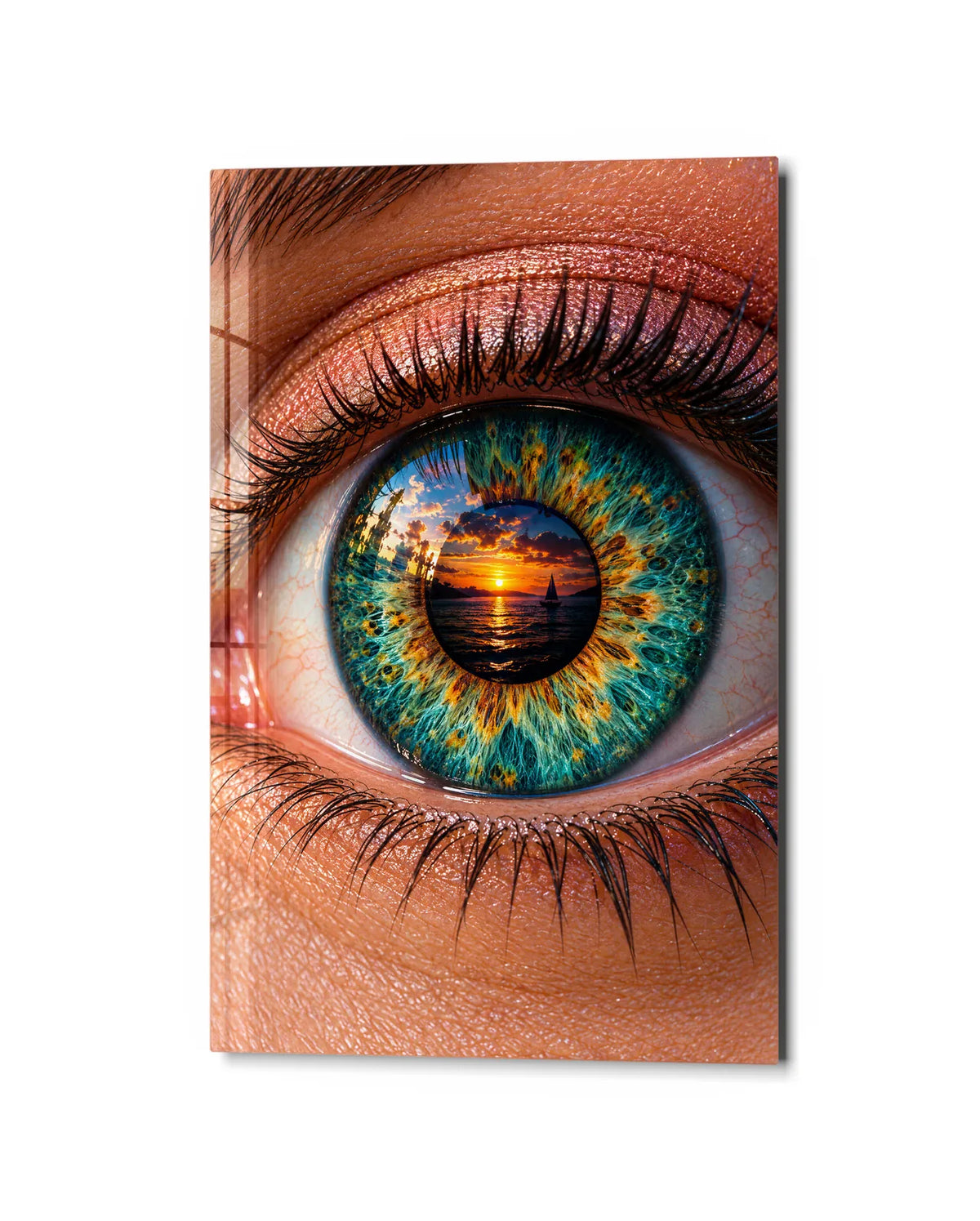 Sunset in the Iris — studio view of glass wall art