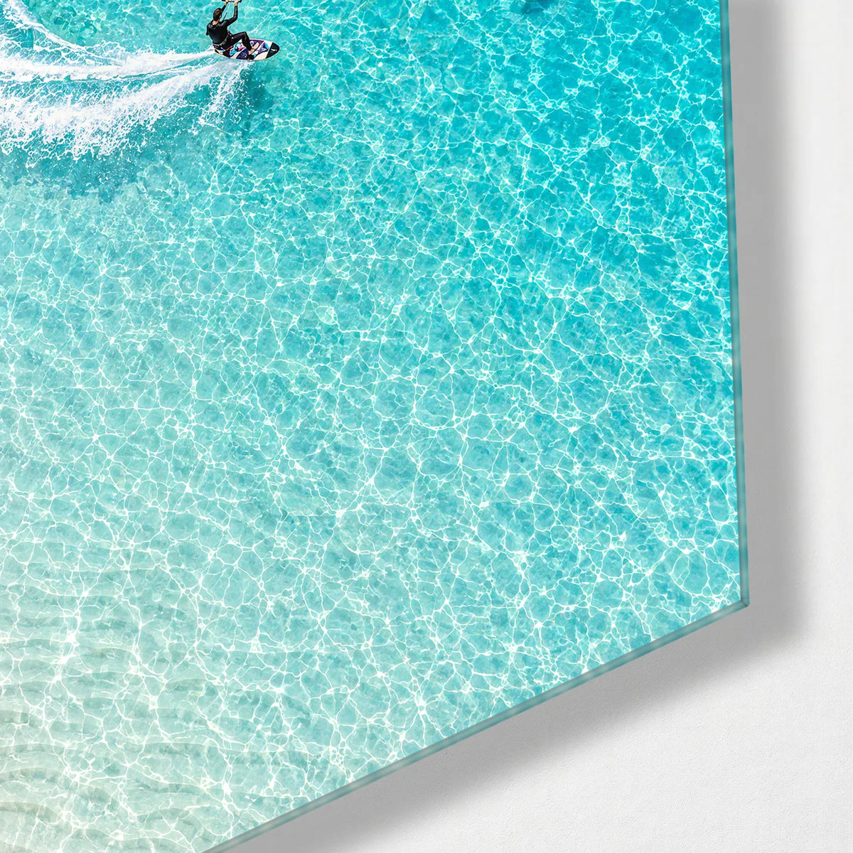 Kite Over the Lagoon — corner detail of glass wall art