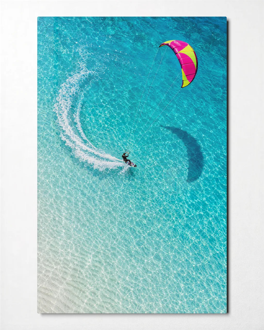Kite Over the Lagoon — front view of glass wall art