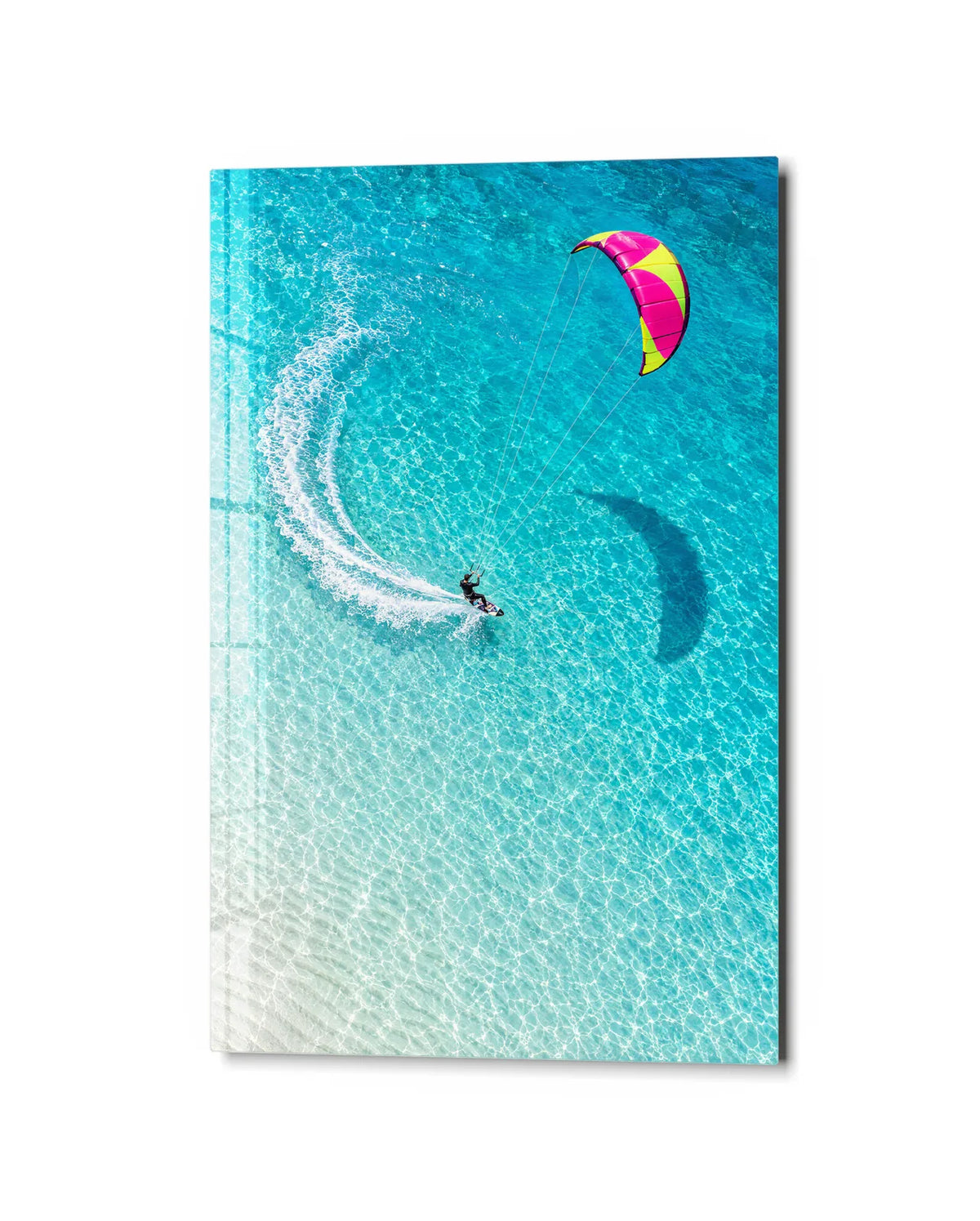 Kite Over the Lagoon — studio view of glass wall art