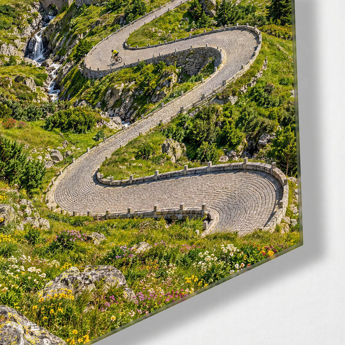 Cobbled Switchbacks — corner detail of glass wall art