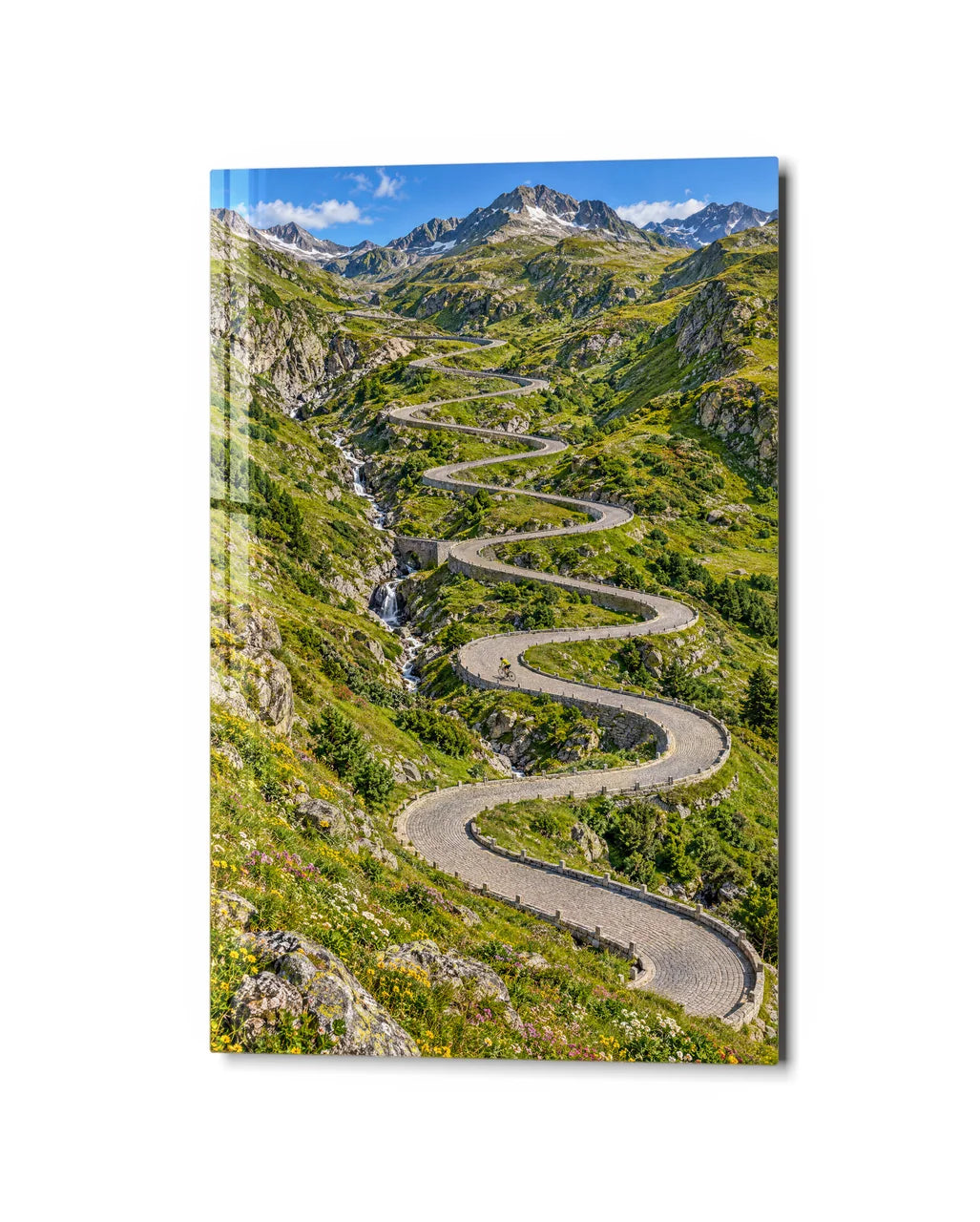 Cobbled Switchbacks — studio view of glass wall art