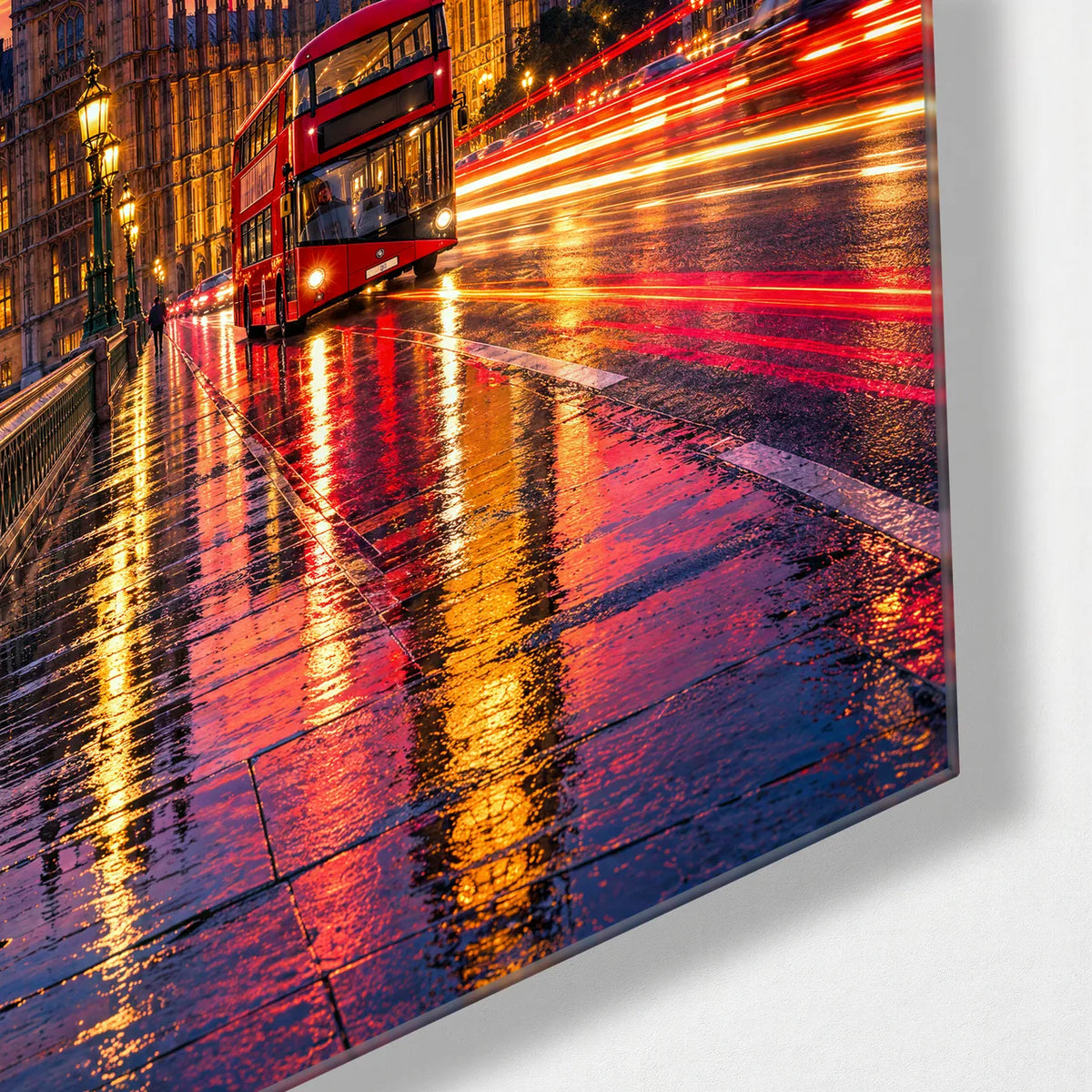 London in Motion — corner detail of glass wall art