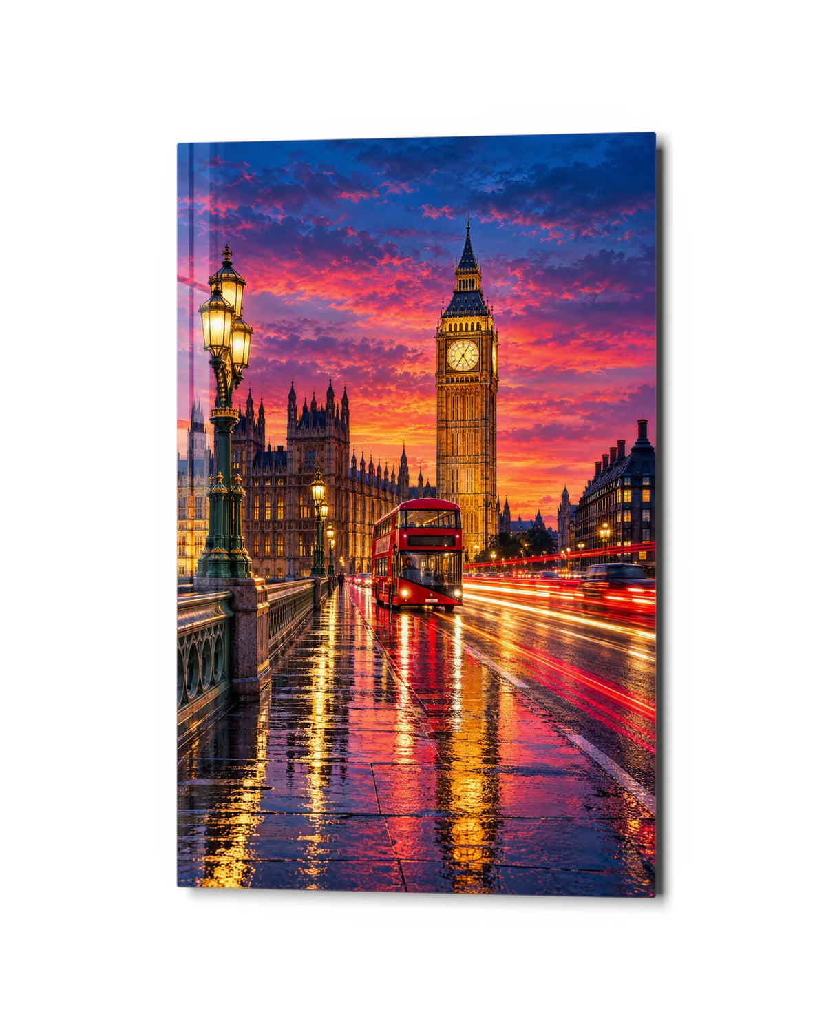 London in Motion — studio view of glass wall art
