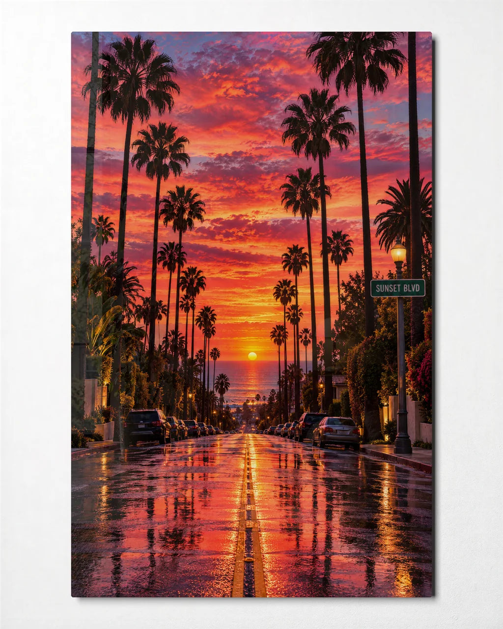 Palms to the Ocean — front view of glass wall art