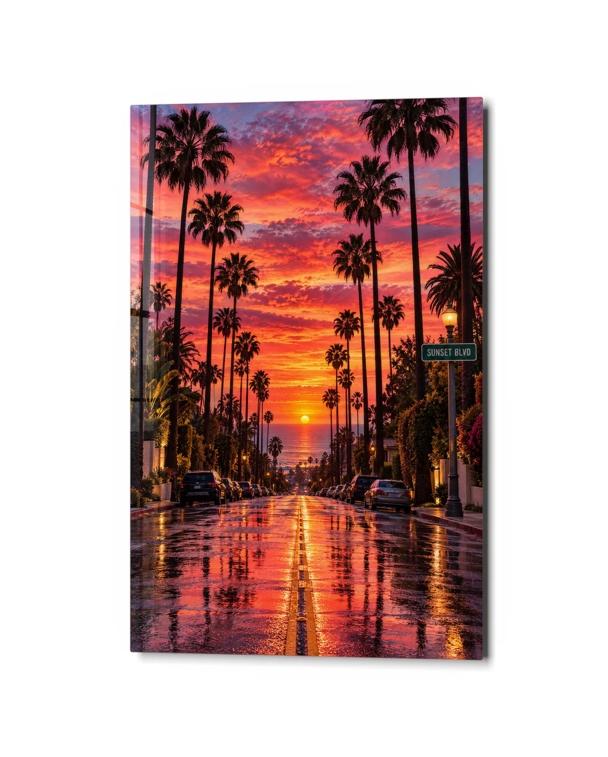 Palms to the Ocean — studio view of glass wall art
