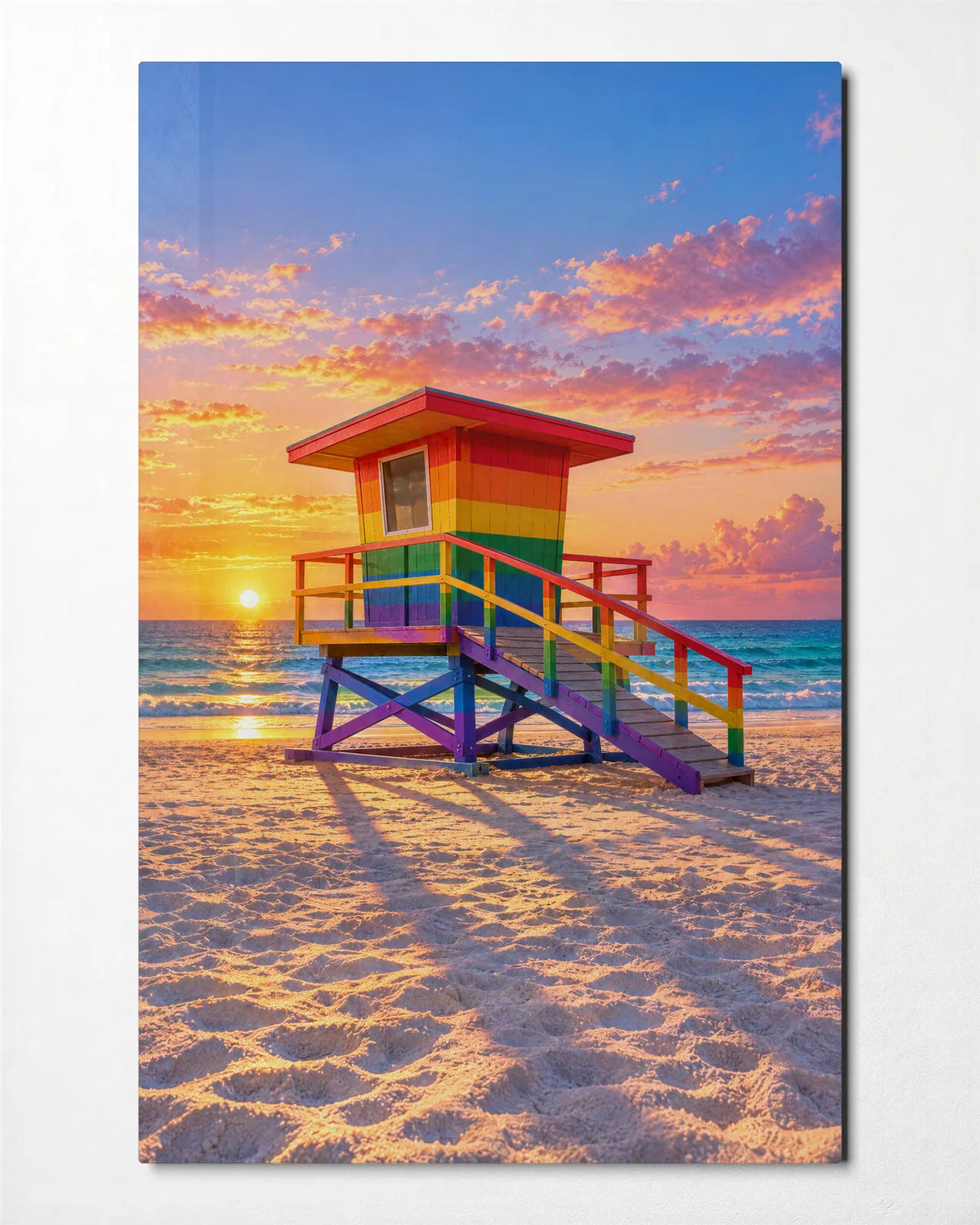 Rainbow Lifeguard Tower — front view of glass wall art