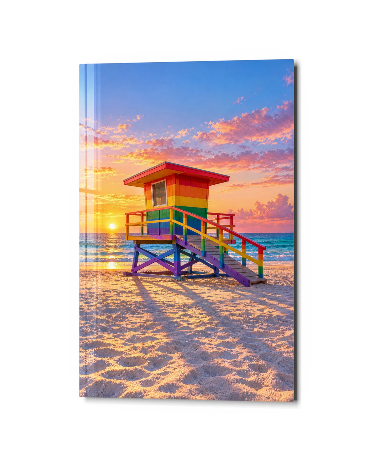 Rainbow Lifeguard Tower — studio view of glass wall art