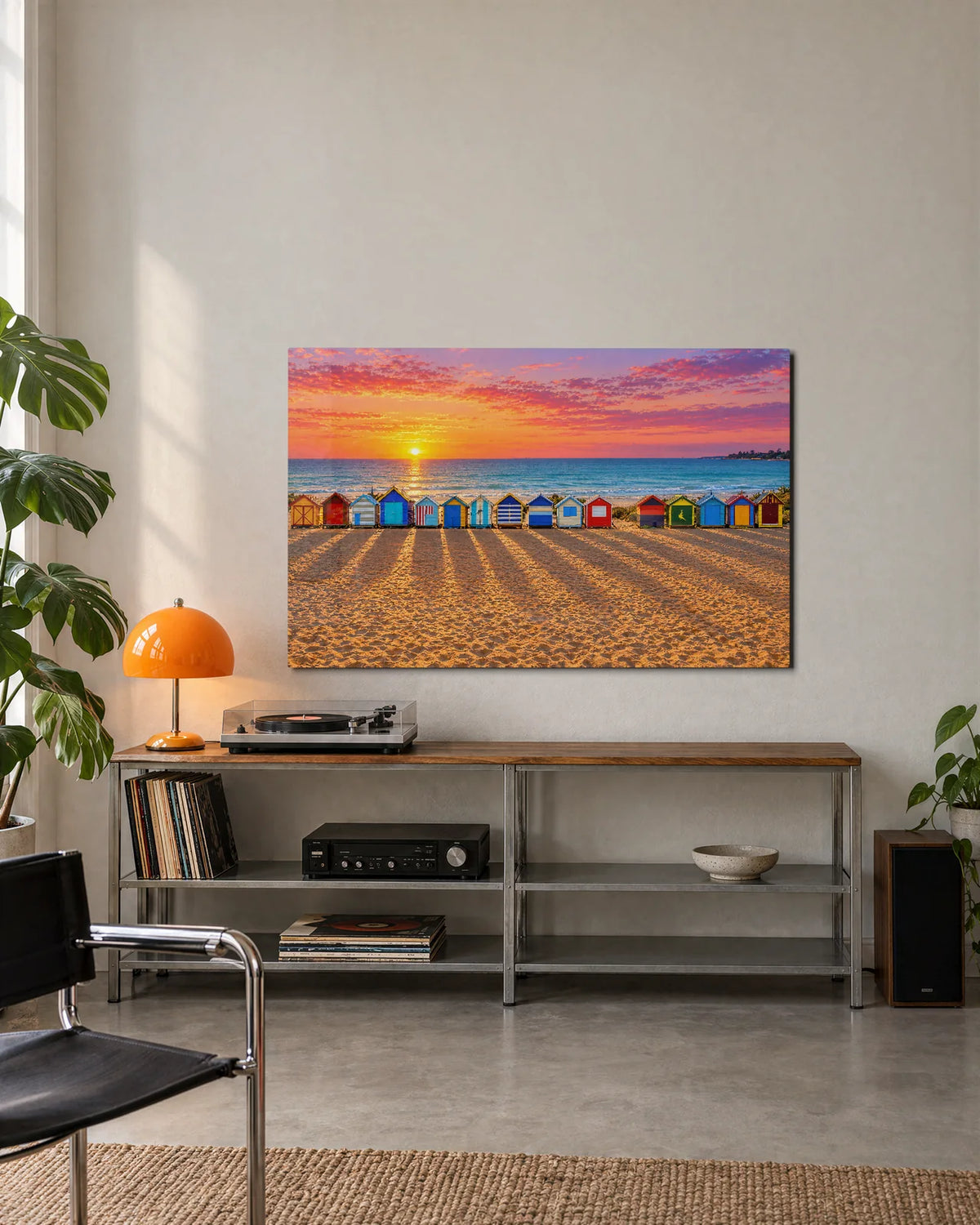 Beach Huts at Sundown — shown in a living space