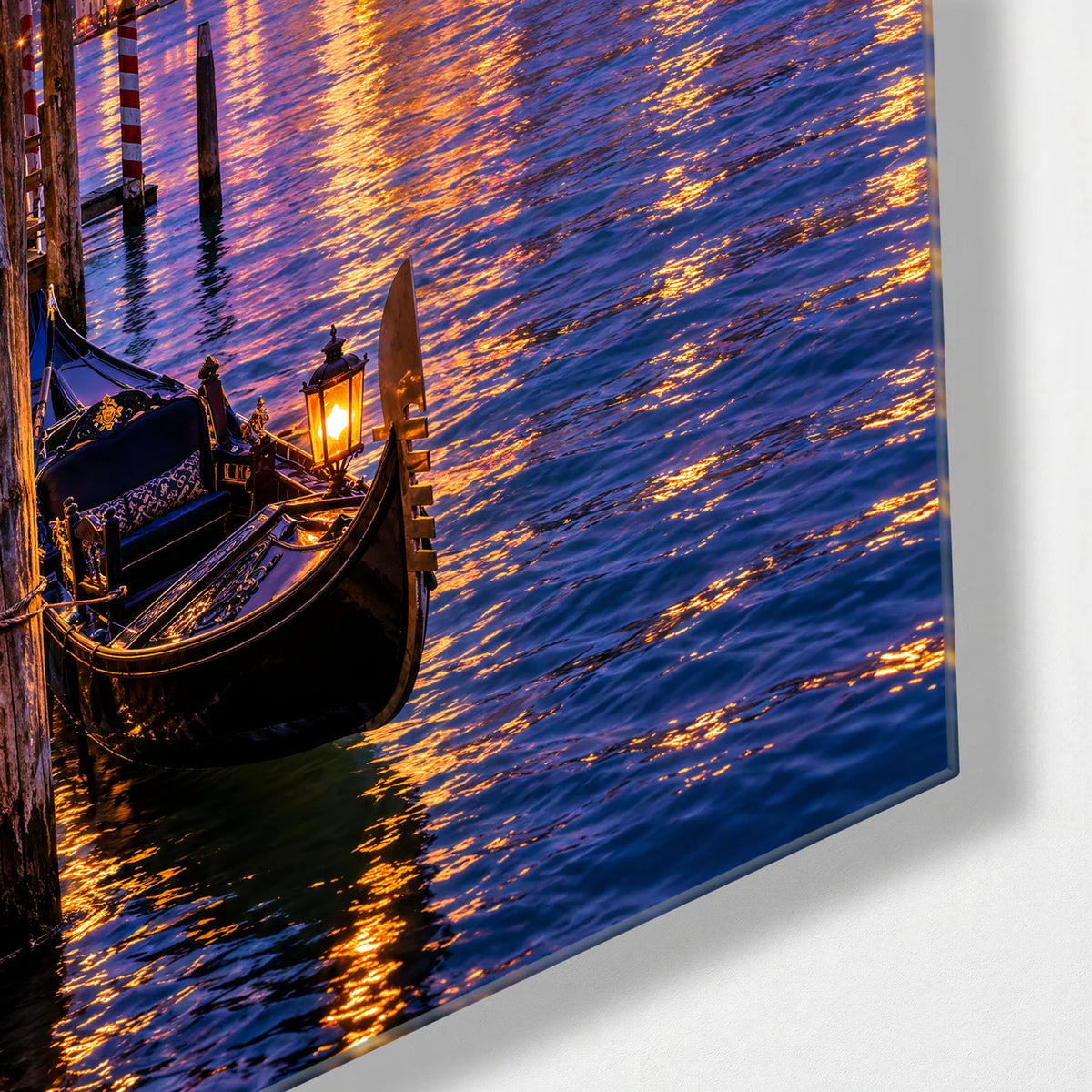 Gondola at Blue Hour — corner detail of glass wall art