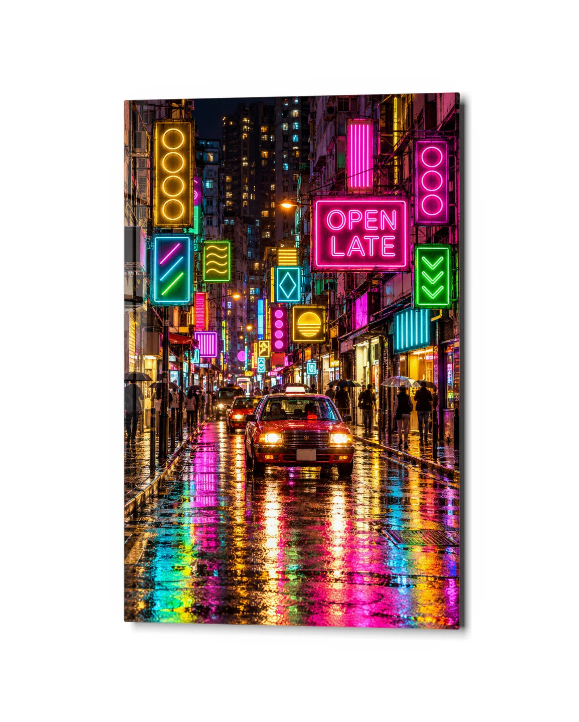 Hong Kong Neon — studio view of glass wall art