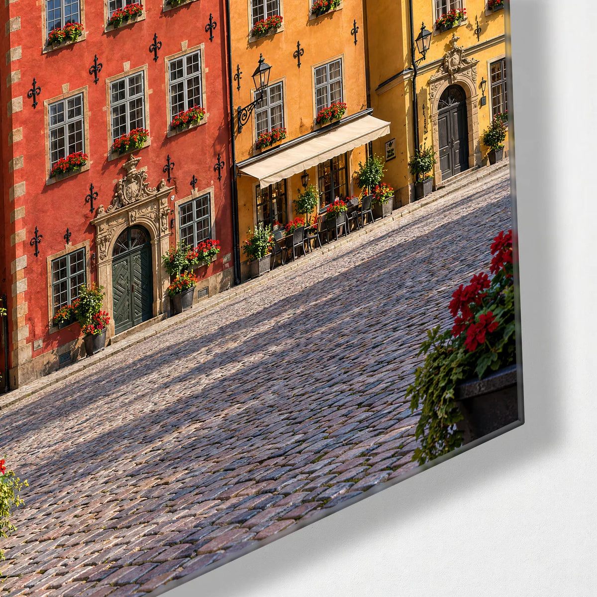 Gamla Stan Square — corner detail of glass wall art