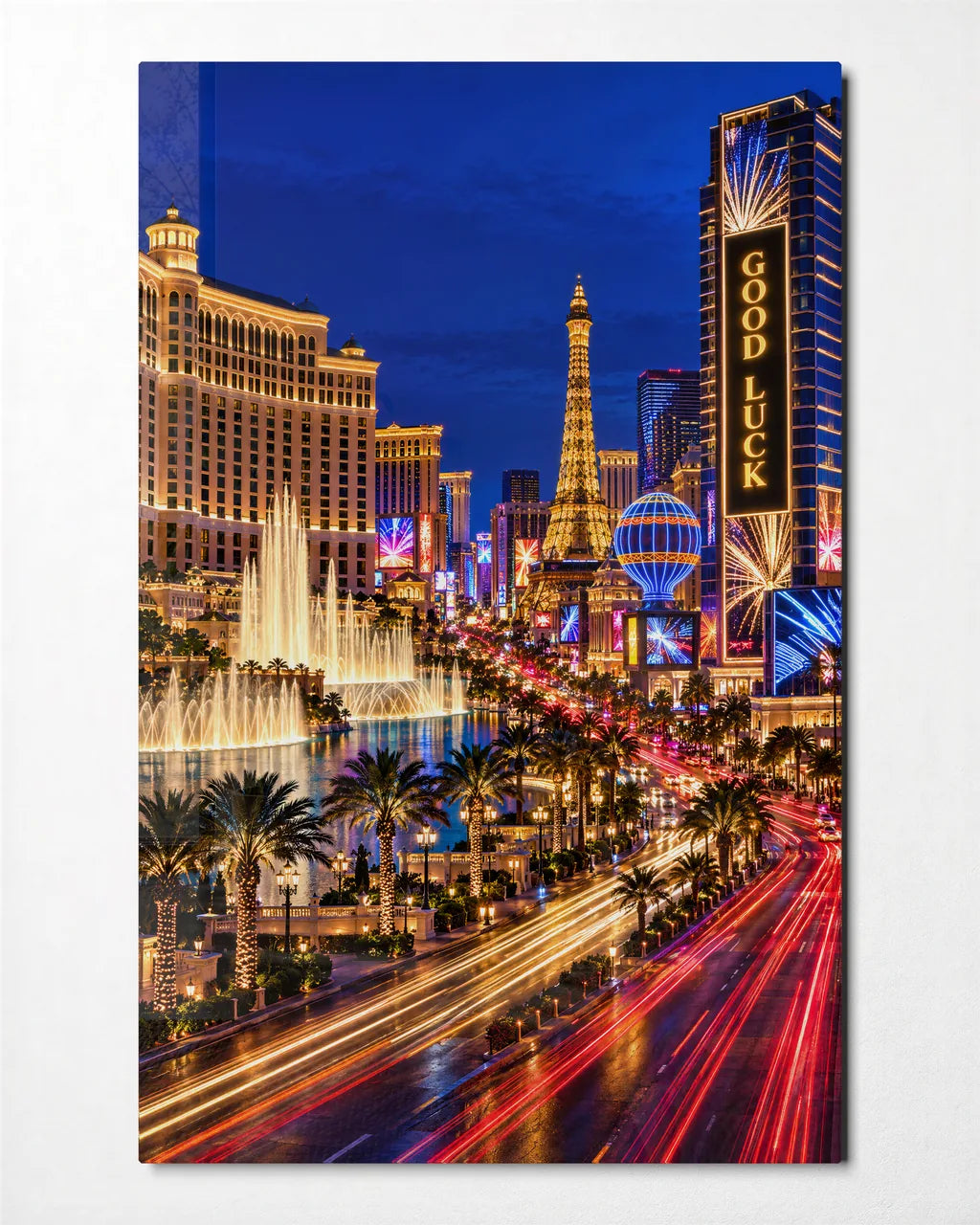 Las Vegas at Blue Hour — front view of glass wall art