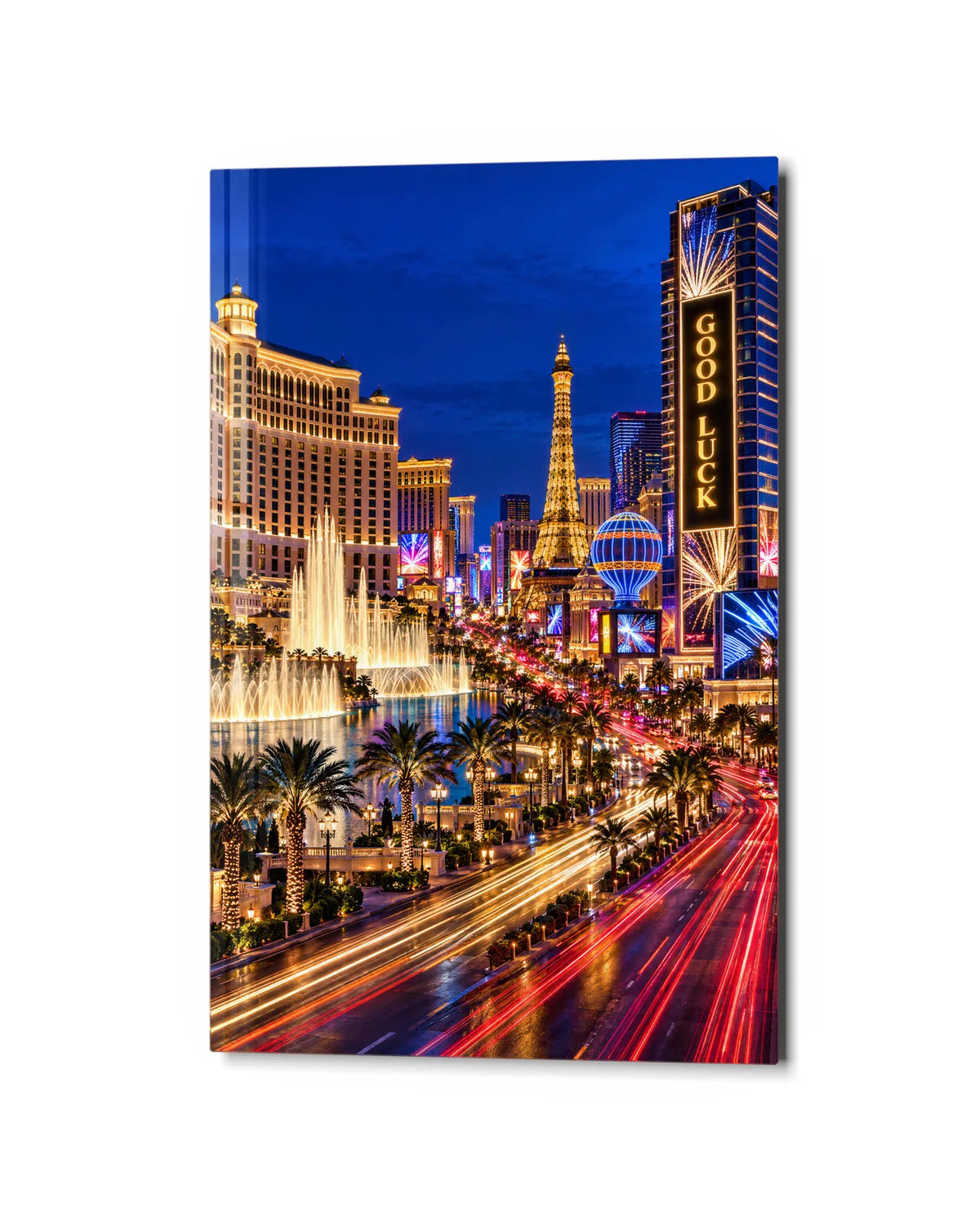 Las Vegas at Blue Hour — studio view of glass wall art