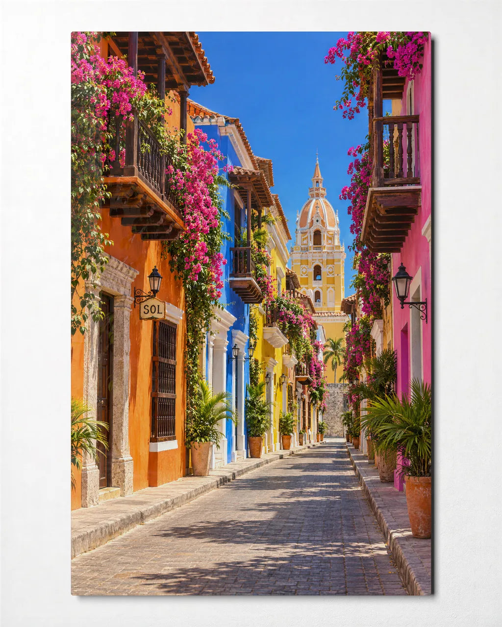 Cartagena Balconies — front view of glass wall art