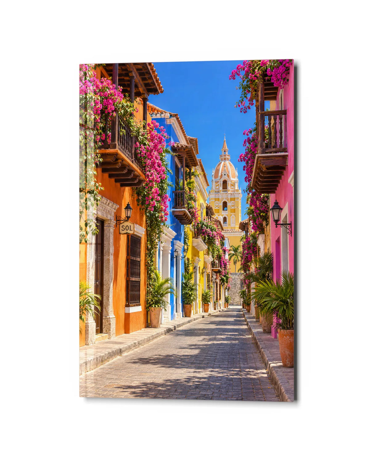 Cartagena Balconies — studio view of glass wall art