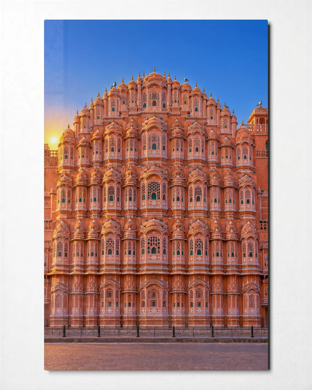 Hawa Mahal at Sunrise — front view of glass wall art