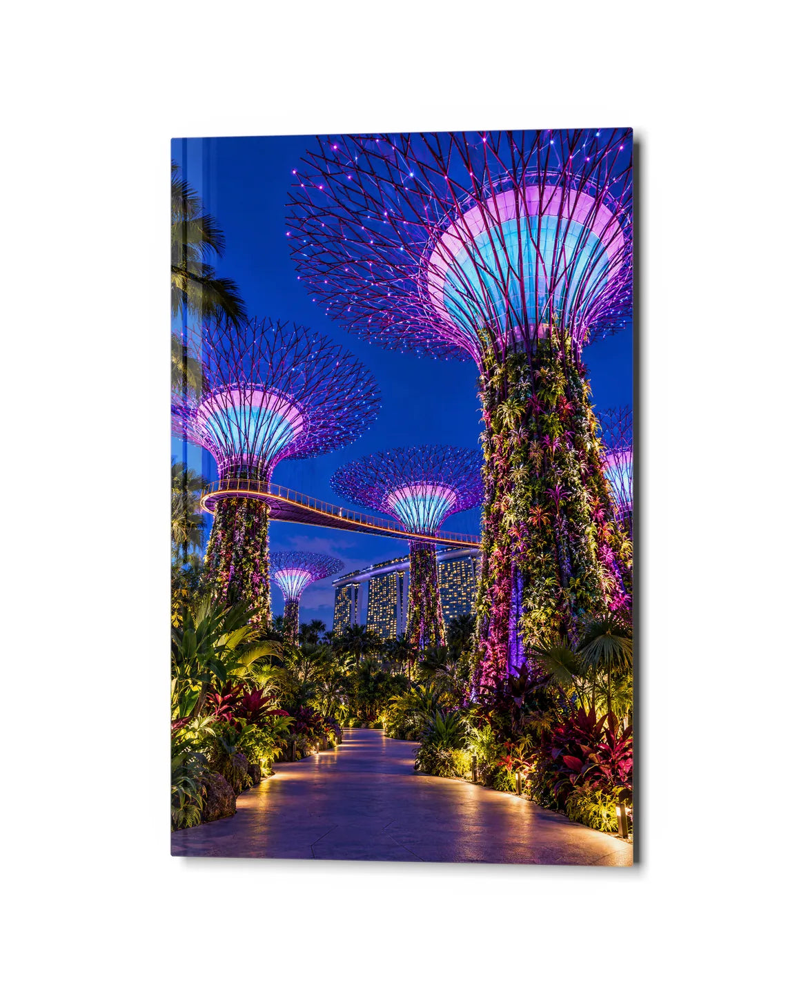 Garden Towers at Night — studio view of glass wall art