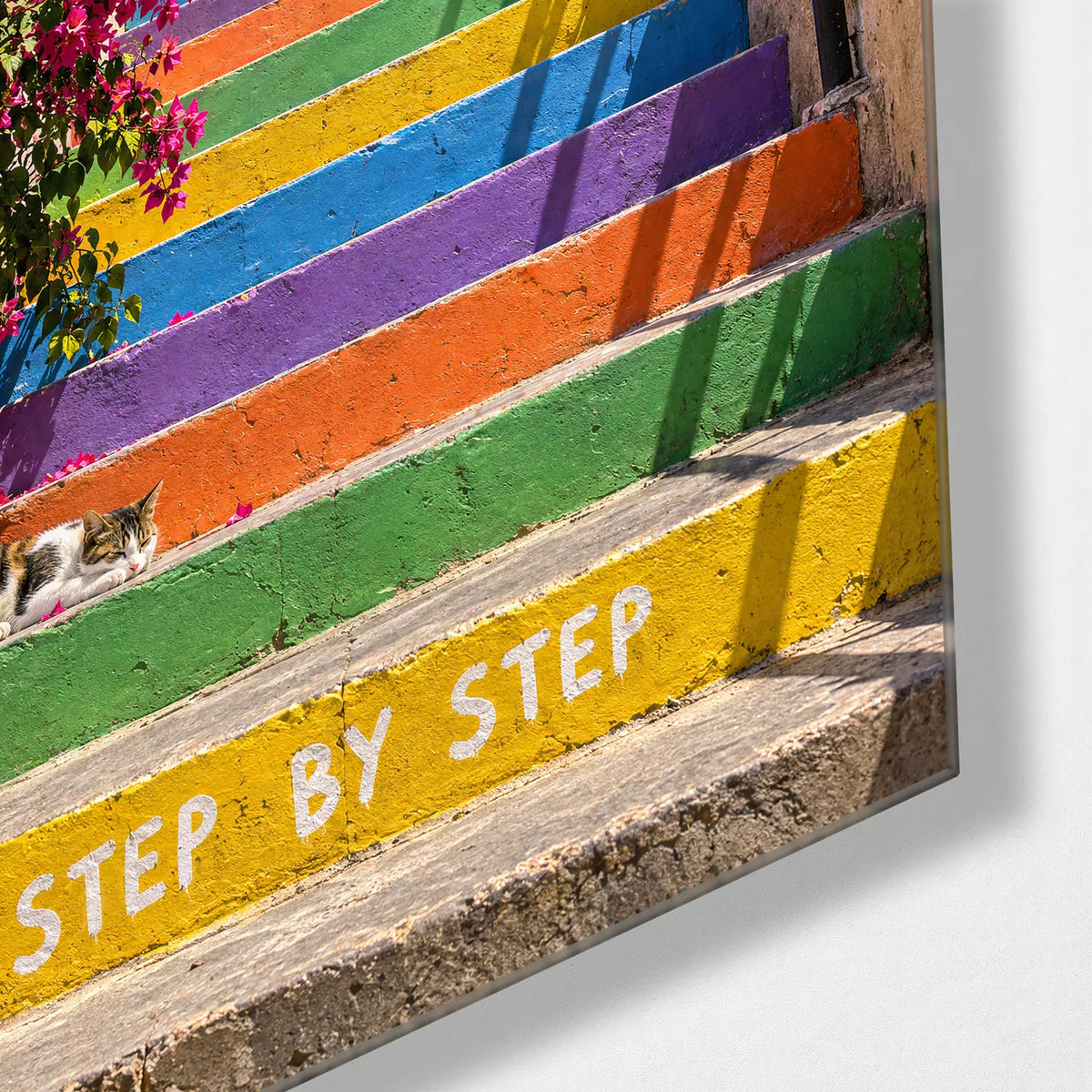 Step by Step — corner detail of glass wall art