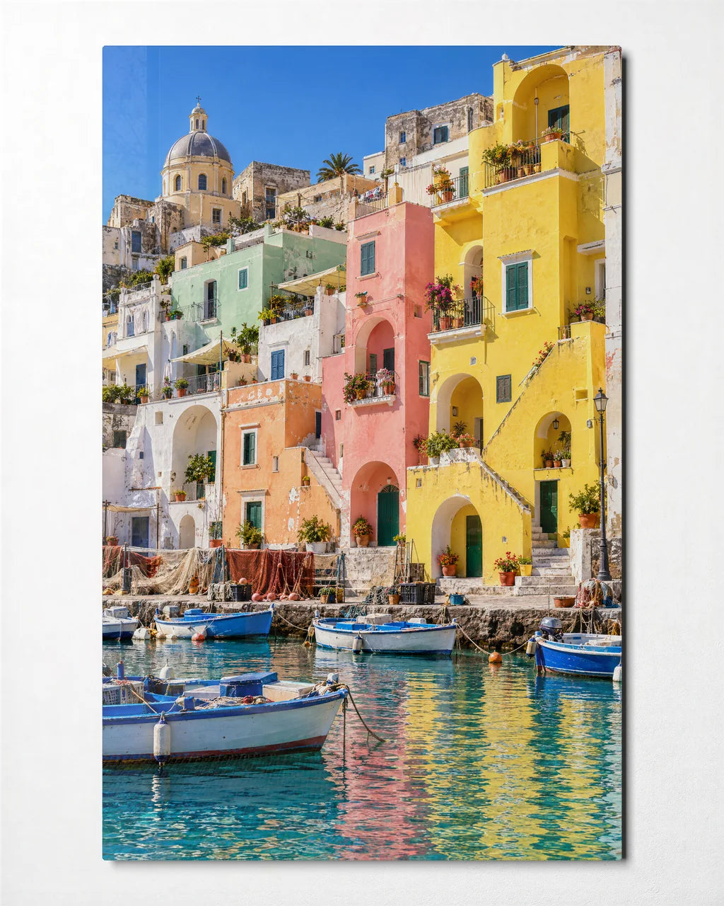 Procida Harbour — front view of glass wall art