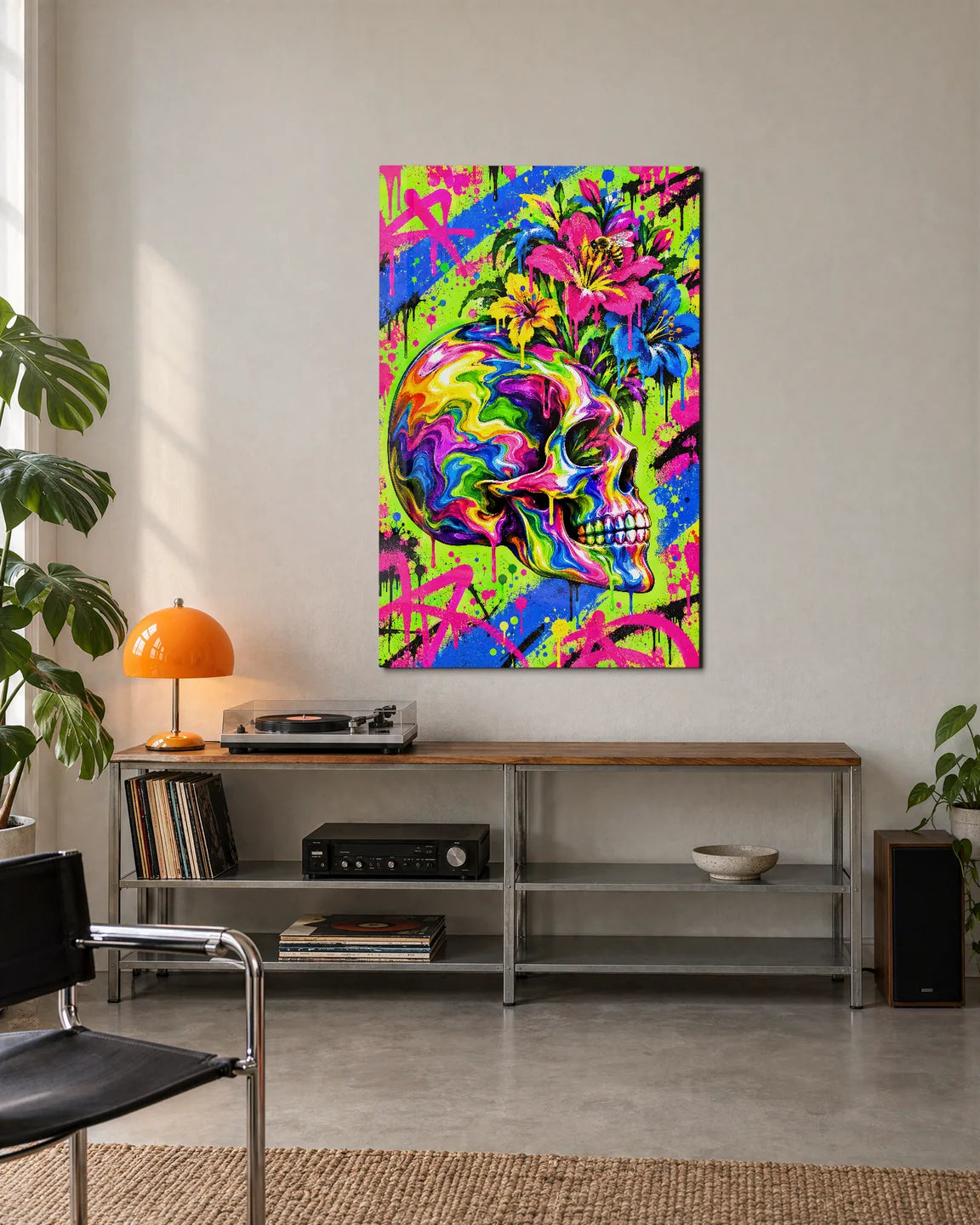 Skull in Bloom — shown in a living space