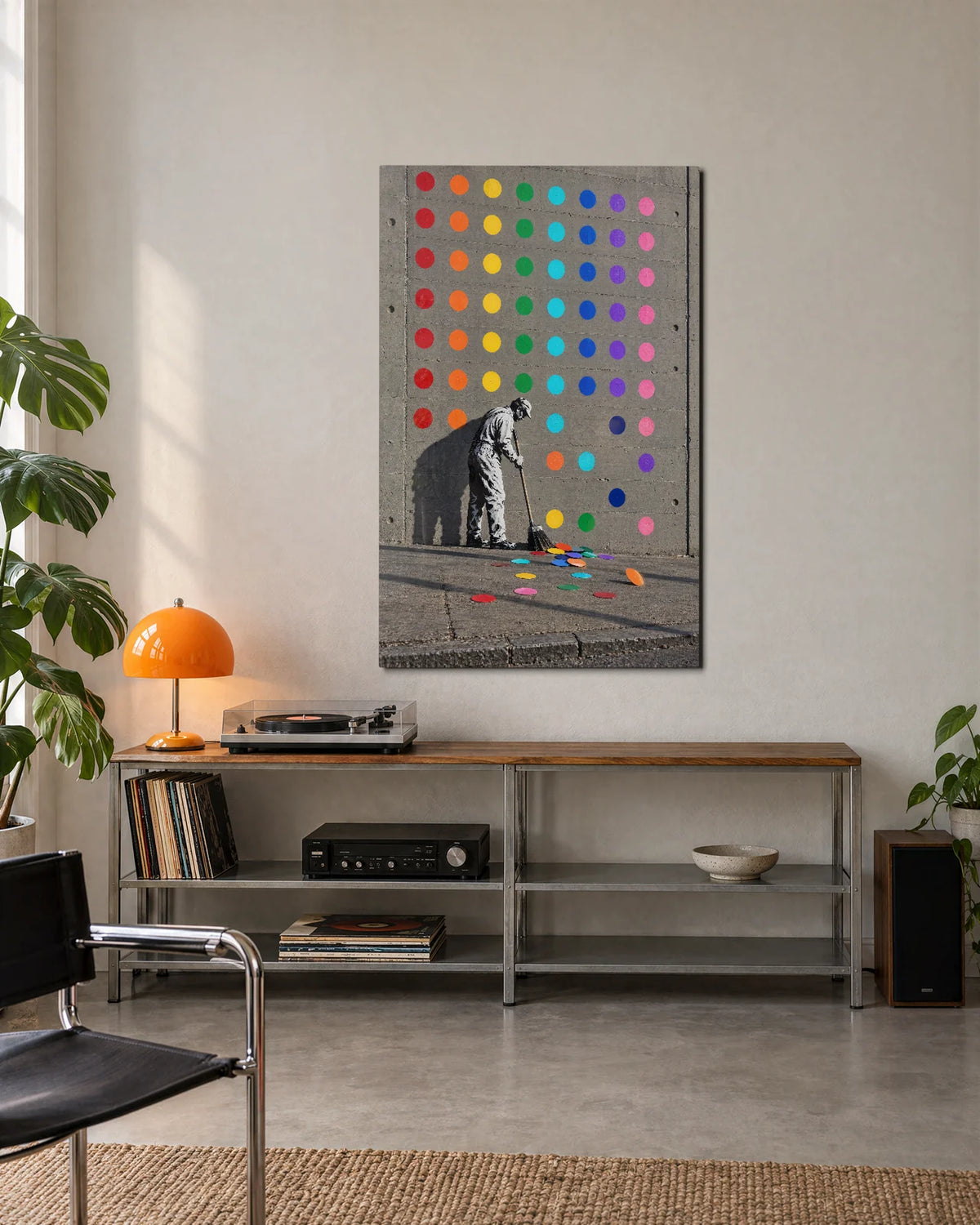 Sweeping Up the Dots — shown in a living space