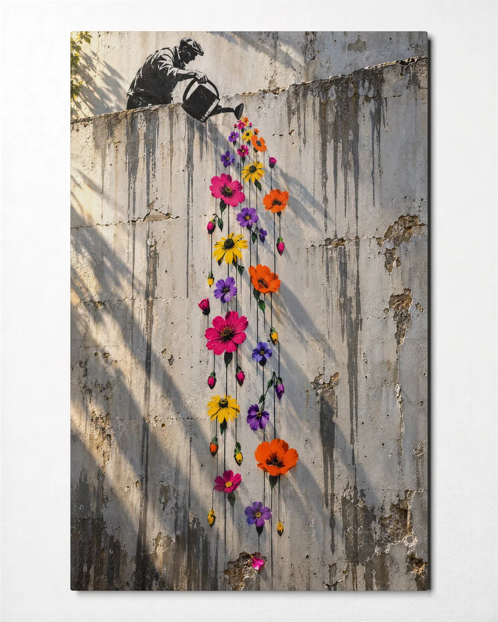 Watering the Wall — front view of glass wall art