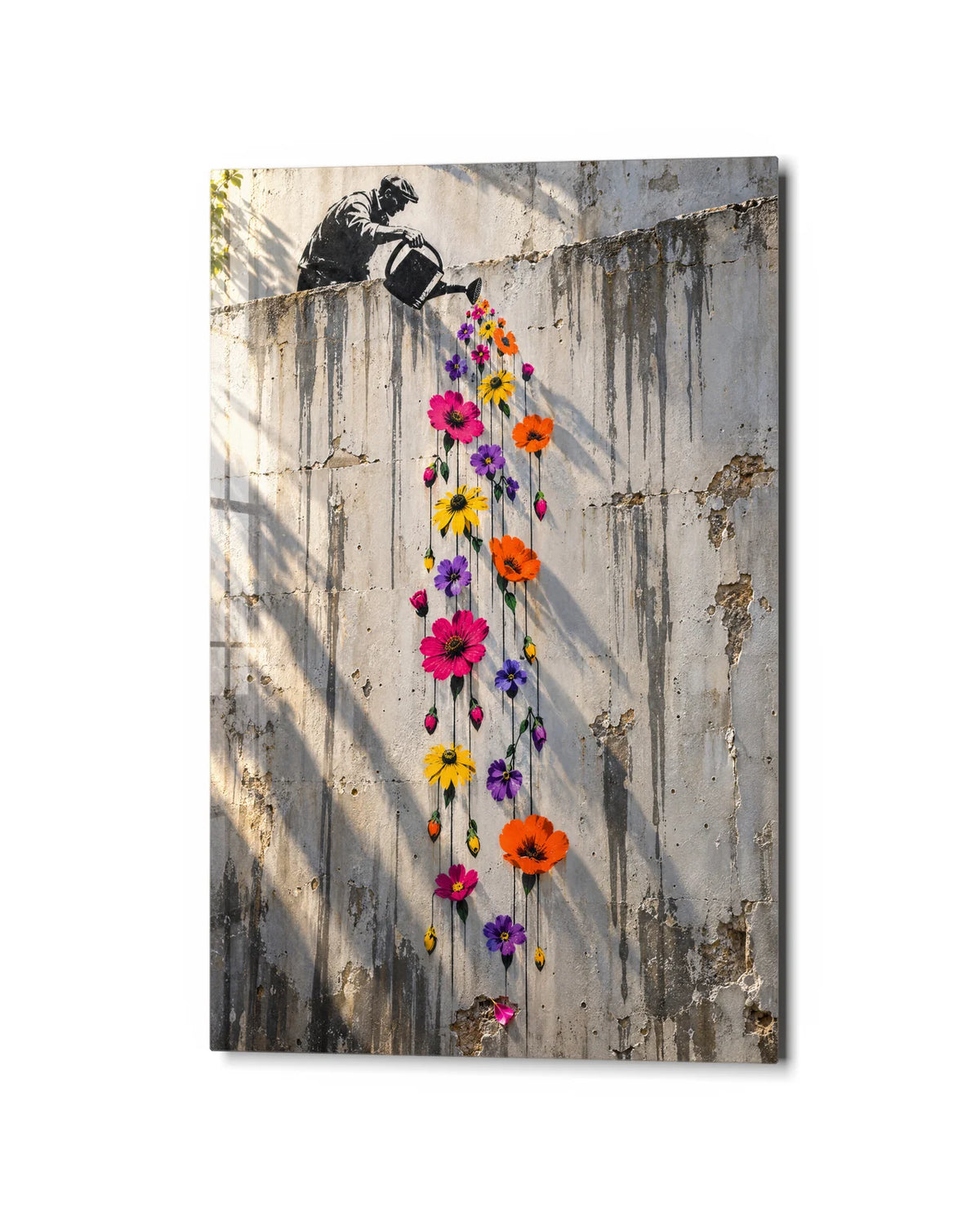 Watering the Wall — studio view of glass wall art