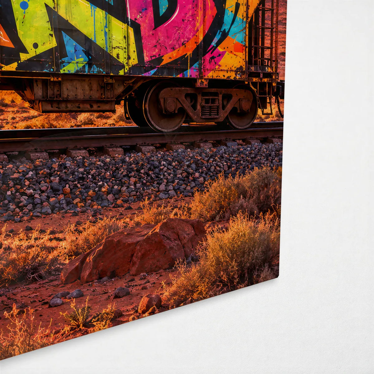 Onward Freight — corner detail of glass wall art