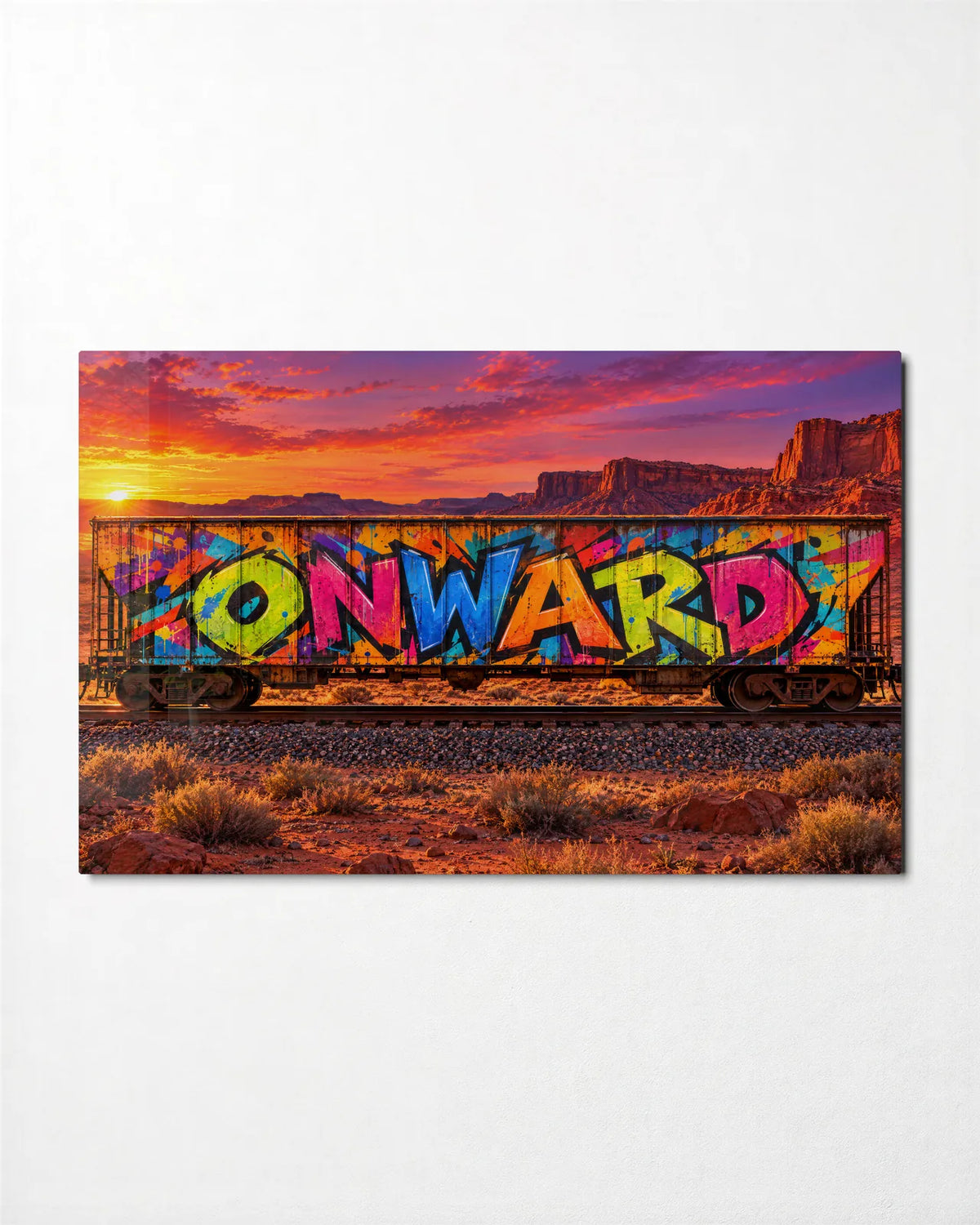 Onward Freight — front view of glass wall art