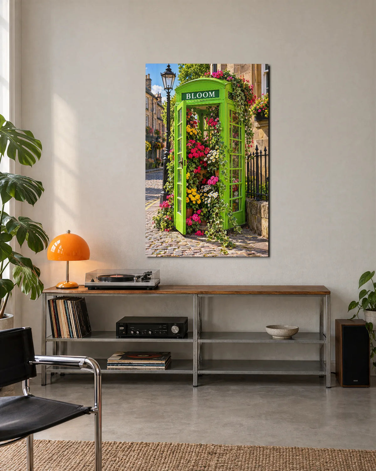 Phone Box in Bloom — shown in a living space