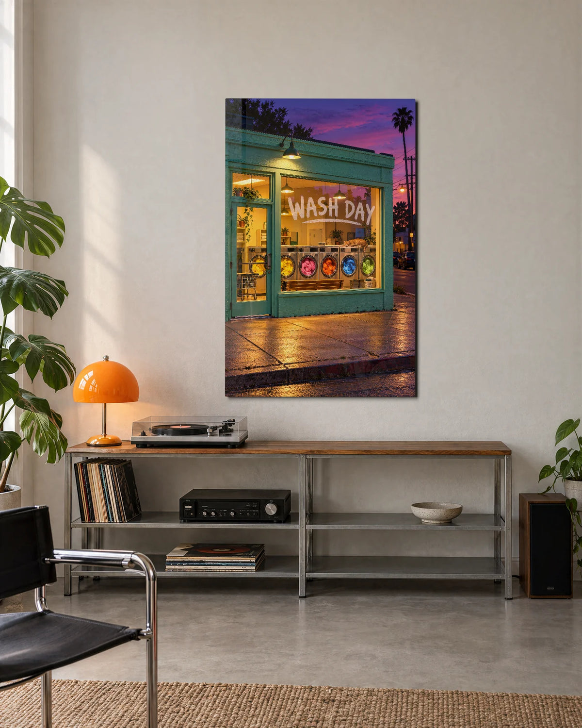 Laundromat at Dusk — shown in a living space