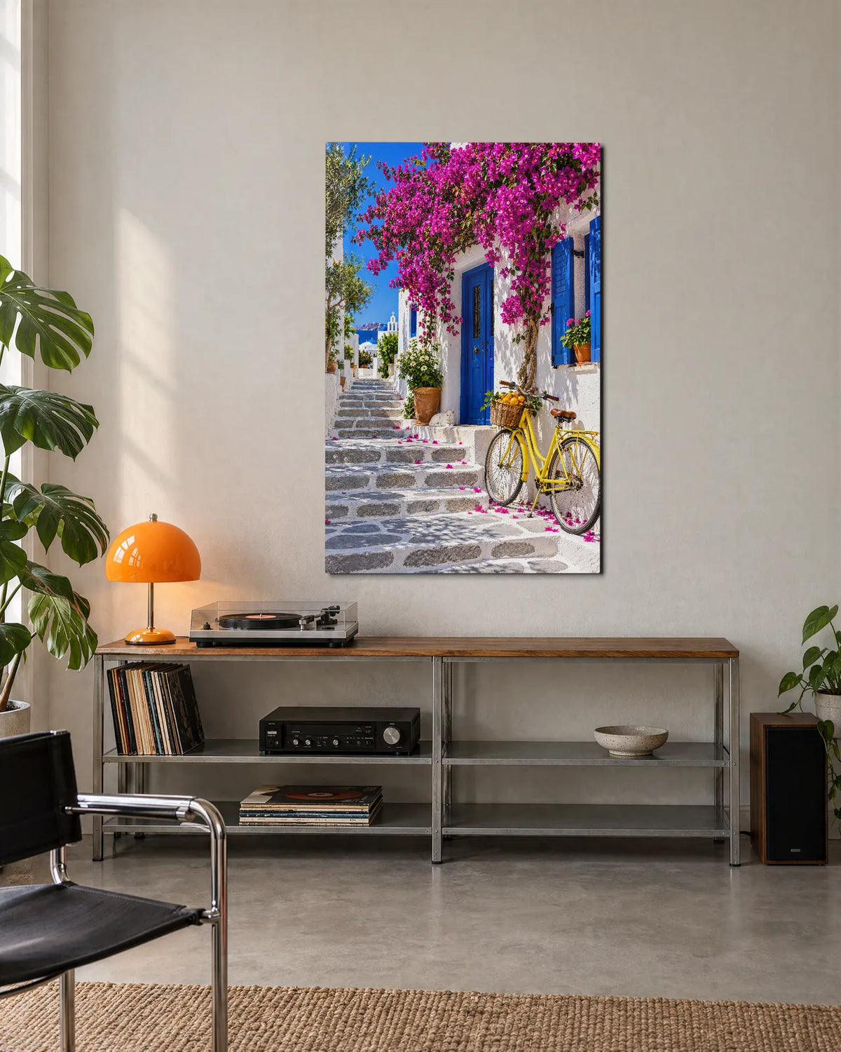 Yellow Bicycle Blue Door — shown in a living space