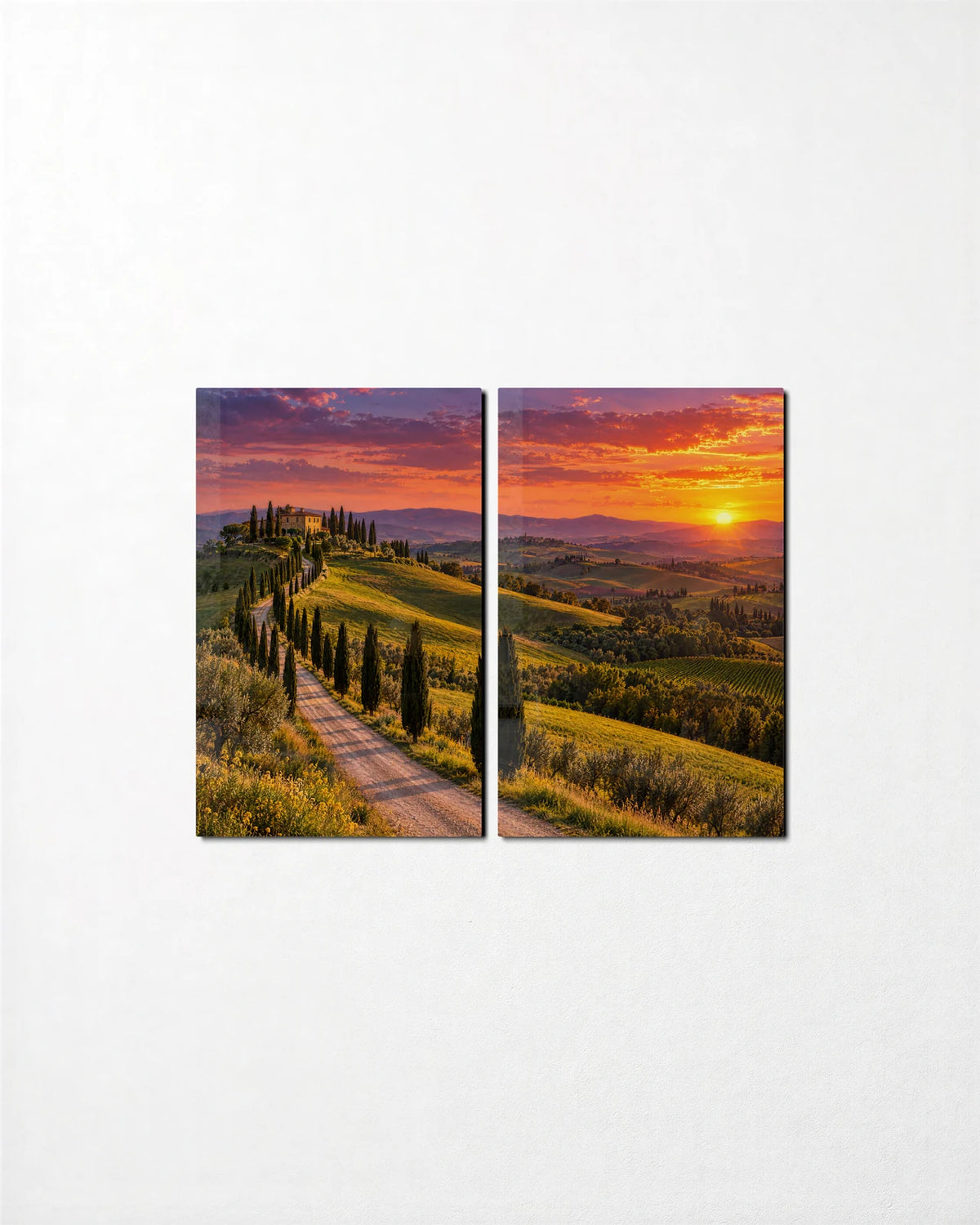 Cypress Hills Duo — 2-panel glass wall art set on a wall