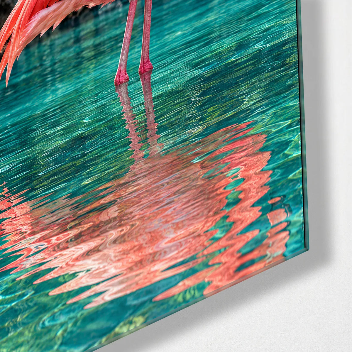 Flamingo Heart Duo — corner detail of one glass panel