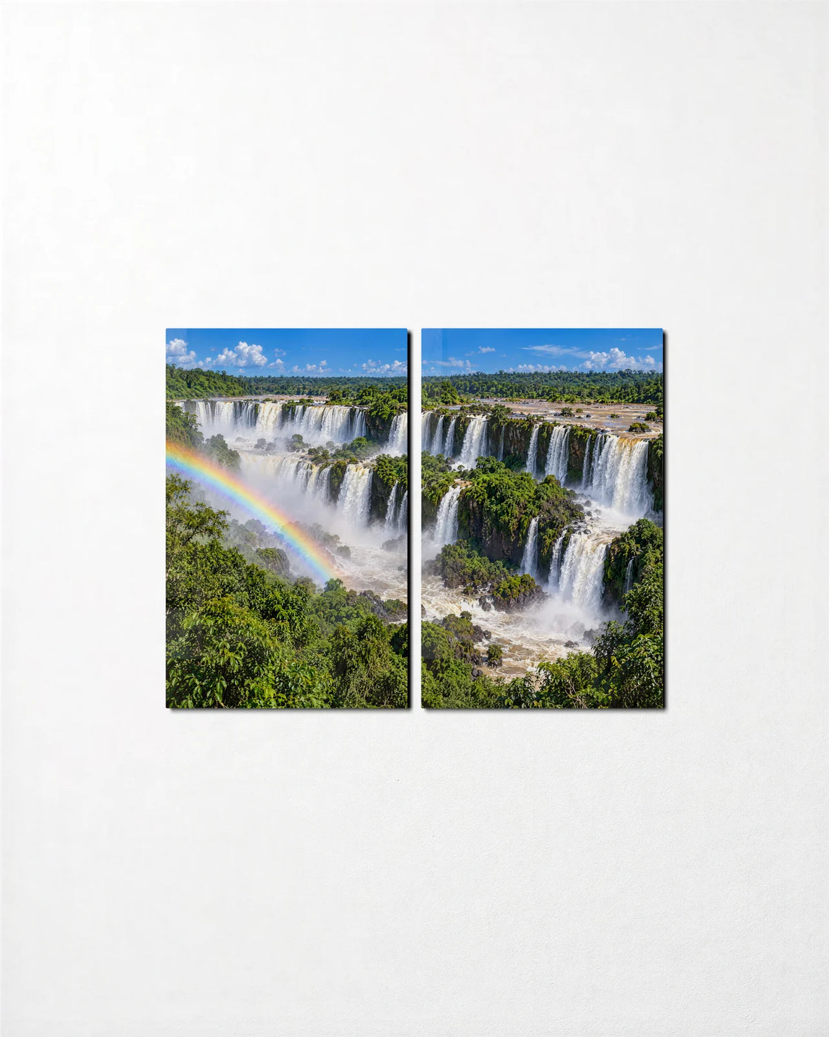 Iguazu Falls Duo — 2-panel glass wall art set on a wall