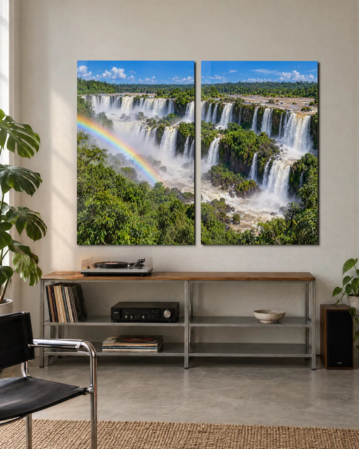Iguazu Falls Duo — 2-panel set shown in a living space