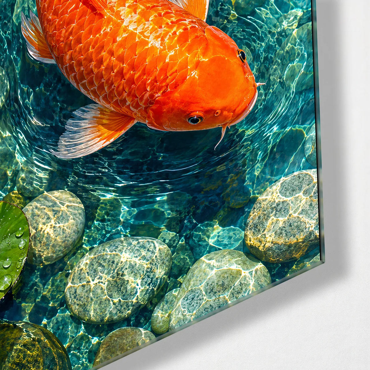 Koi Circle Duo — corner detail of one glass panel