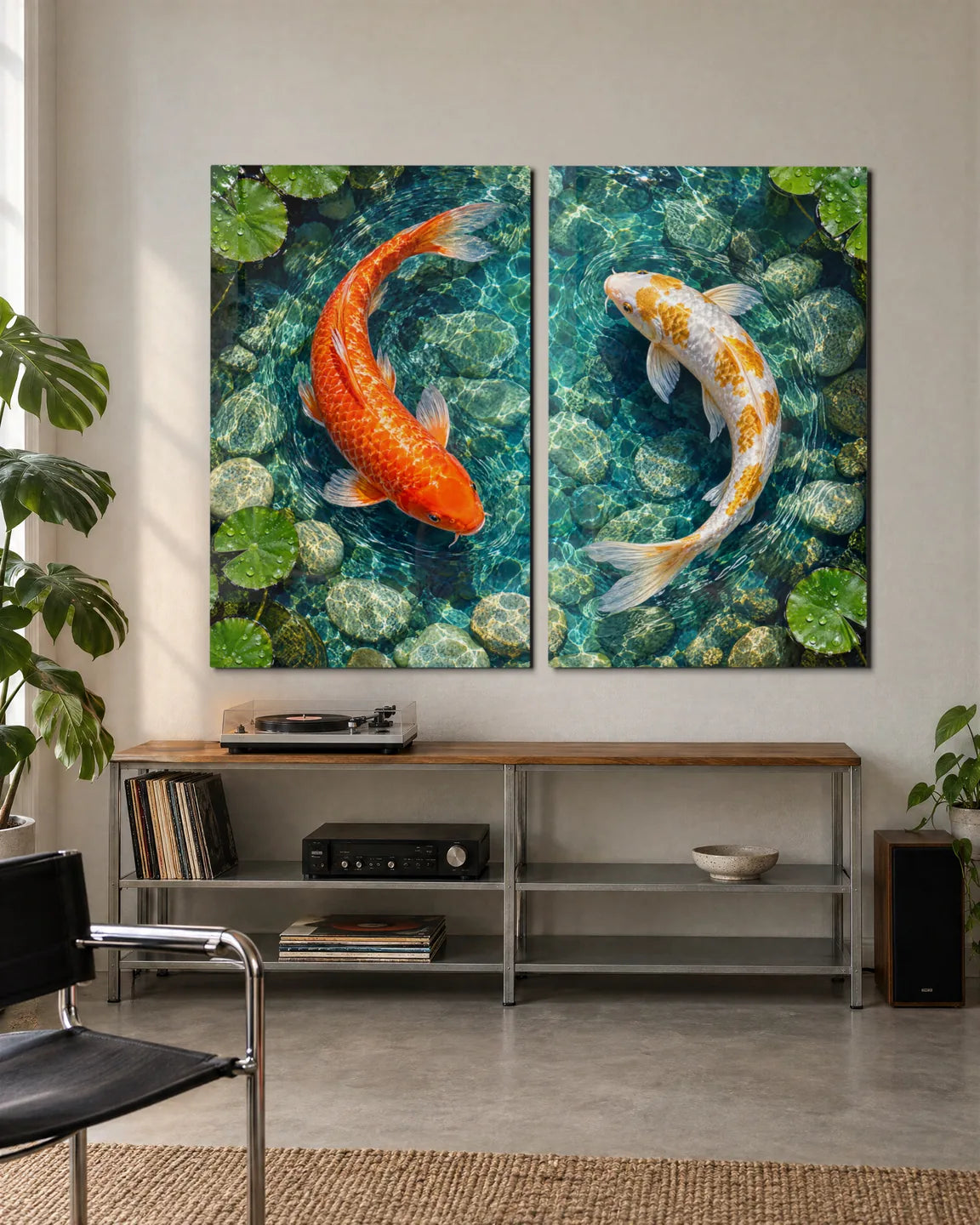Koi Circle Duo — 2-panel set shown in a living space
