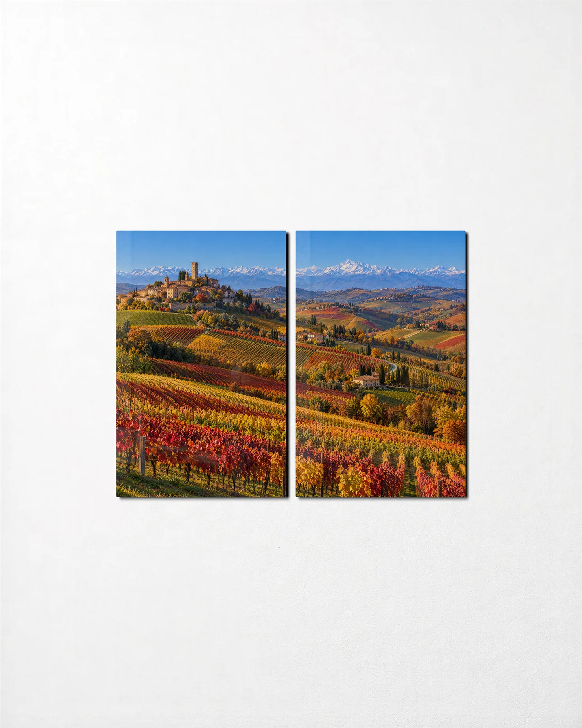 Langhe Vineyards Duo — 2-panel glass wall art set on a wall
