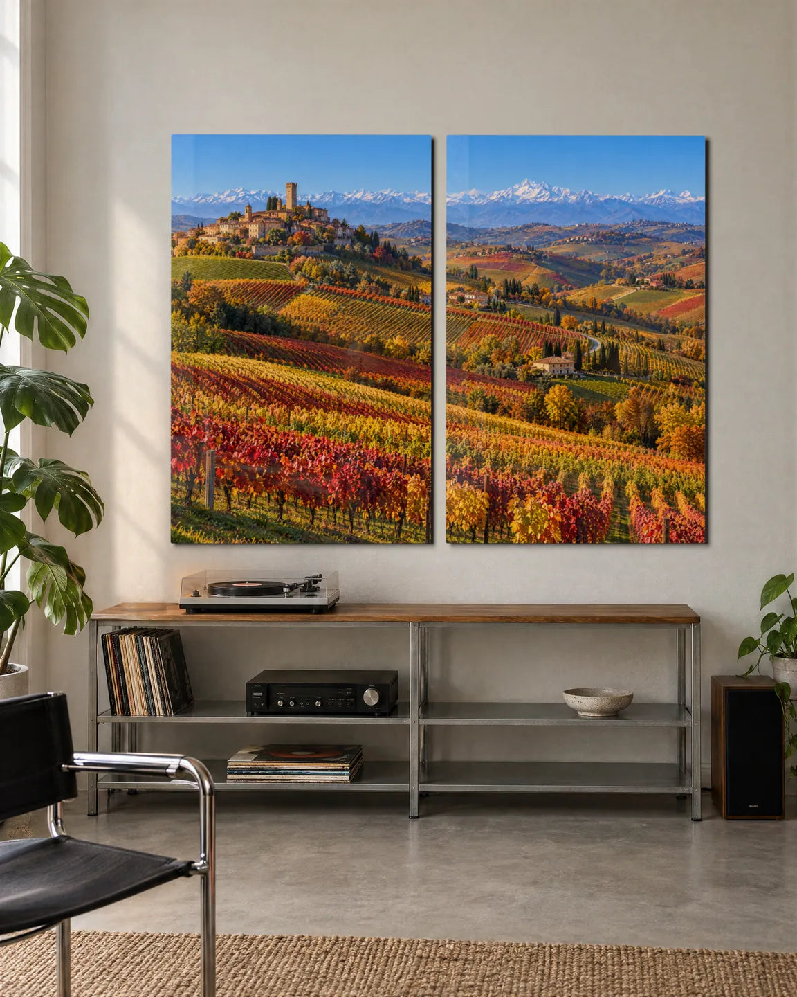 Langhe Vineyards Duo — 2-panel set shown in a living space
