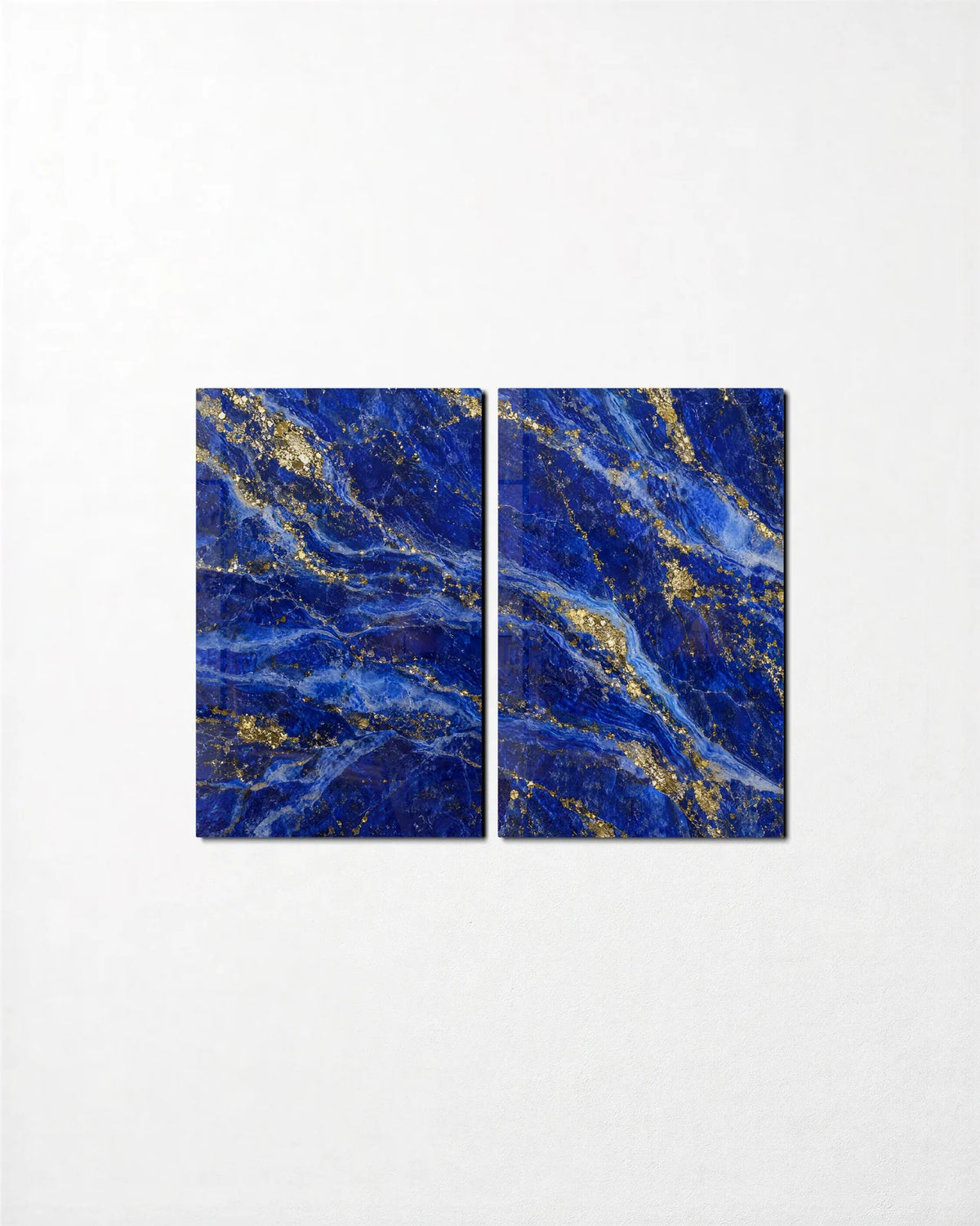 Lapis and Gold Duo — 2-panel glass wall art set on a wall