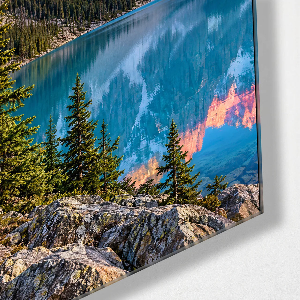 Moraine Lake Duo — corner detail of one glass panel