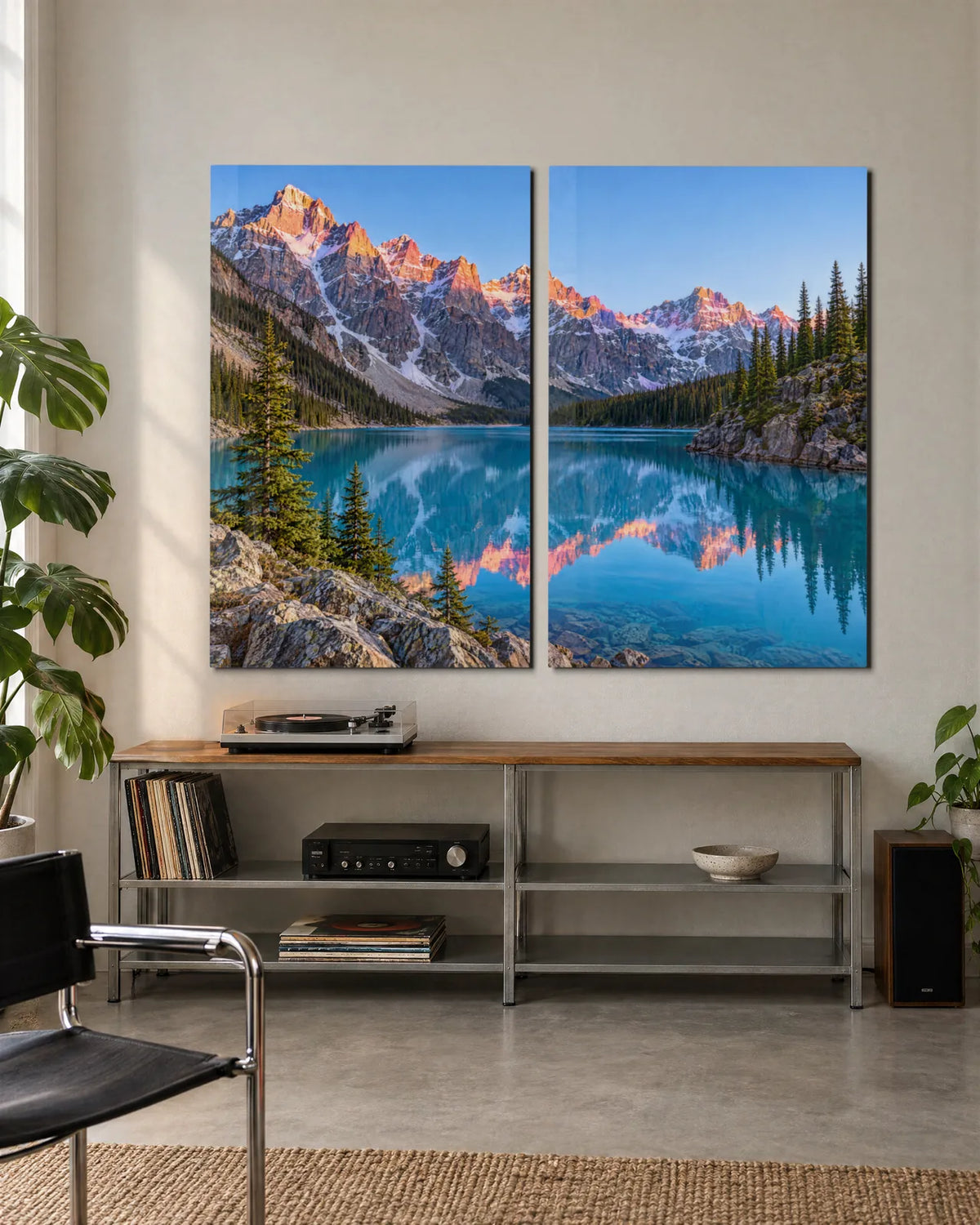 Moraine Lake Duo — 2-panel set shown in a living space