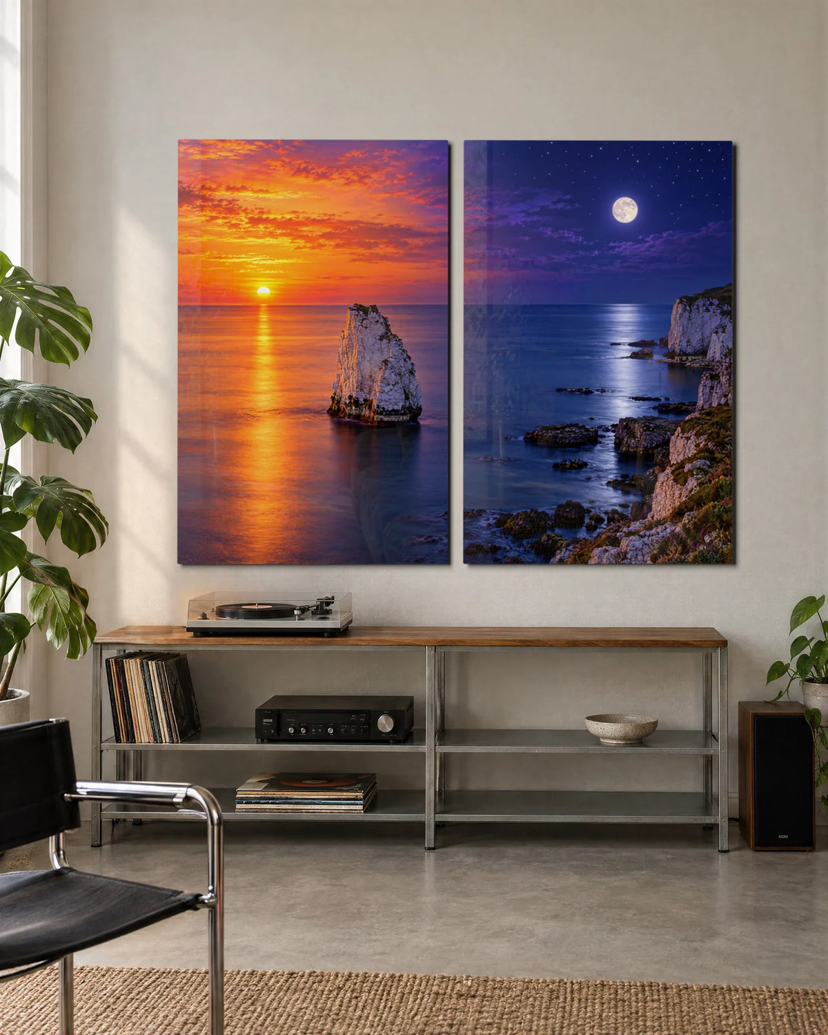 Sun and Moon Coast Duo — 2-panel set shown in a living space