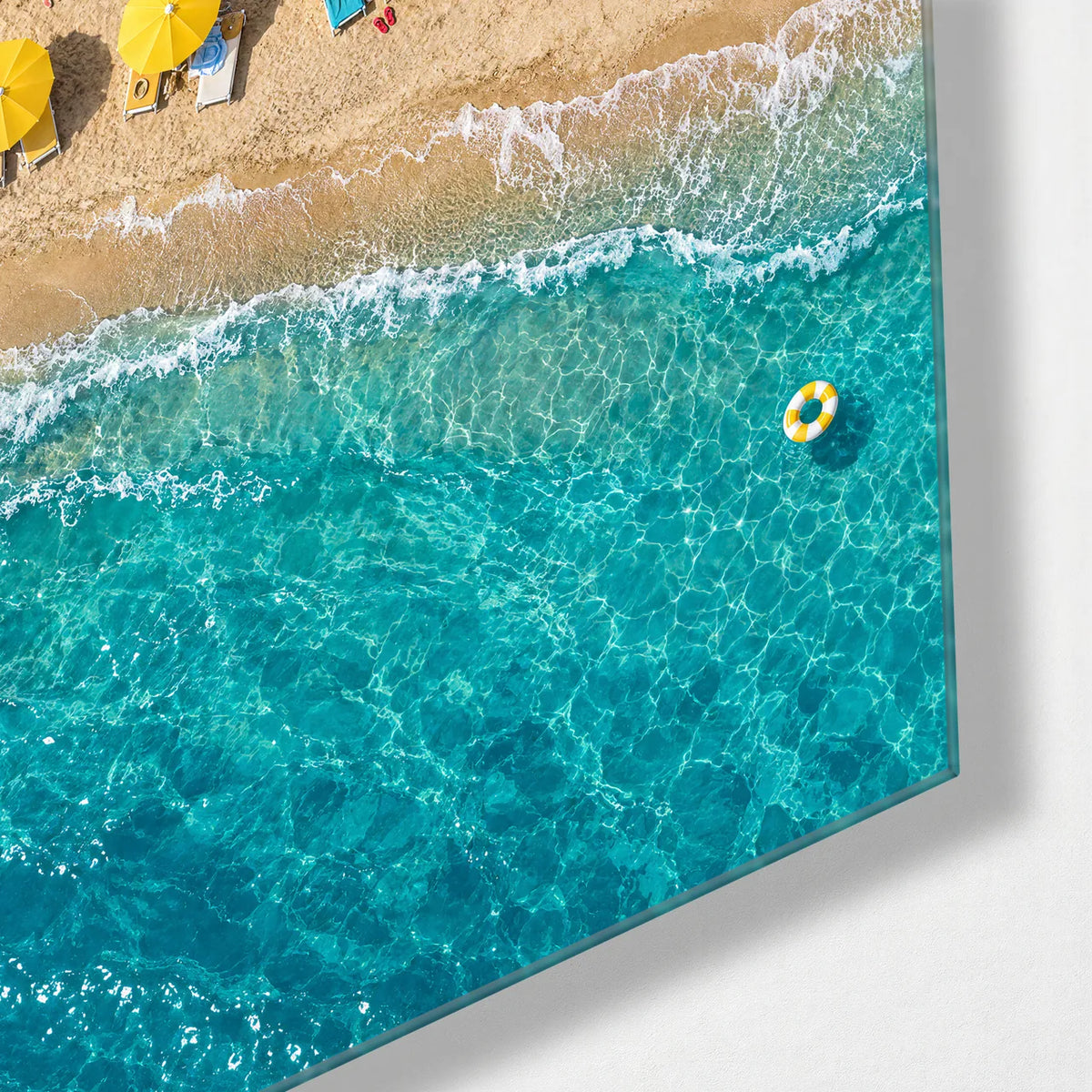 Beach Umbrellas Trio — corner detail of one glass panel