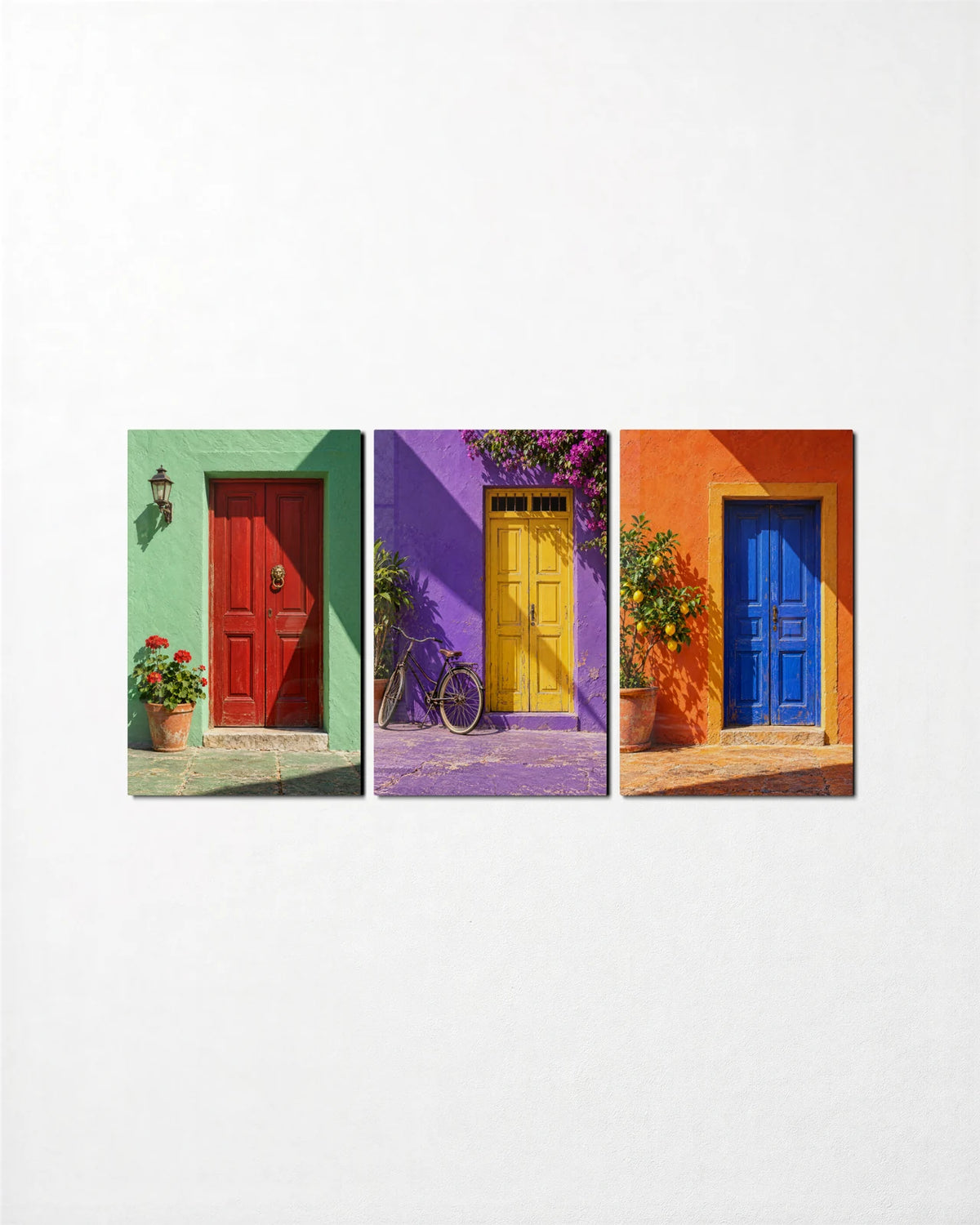 Painted Doors Trio — 3-panel glass wall art set on a wall