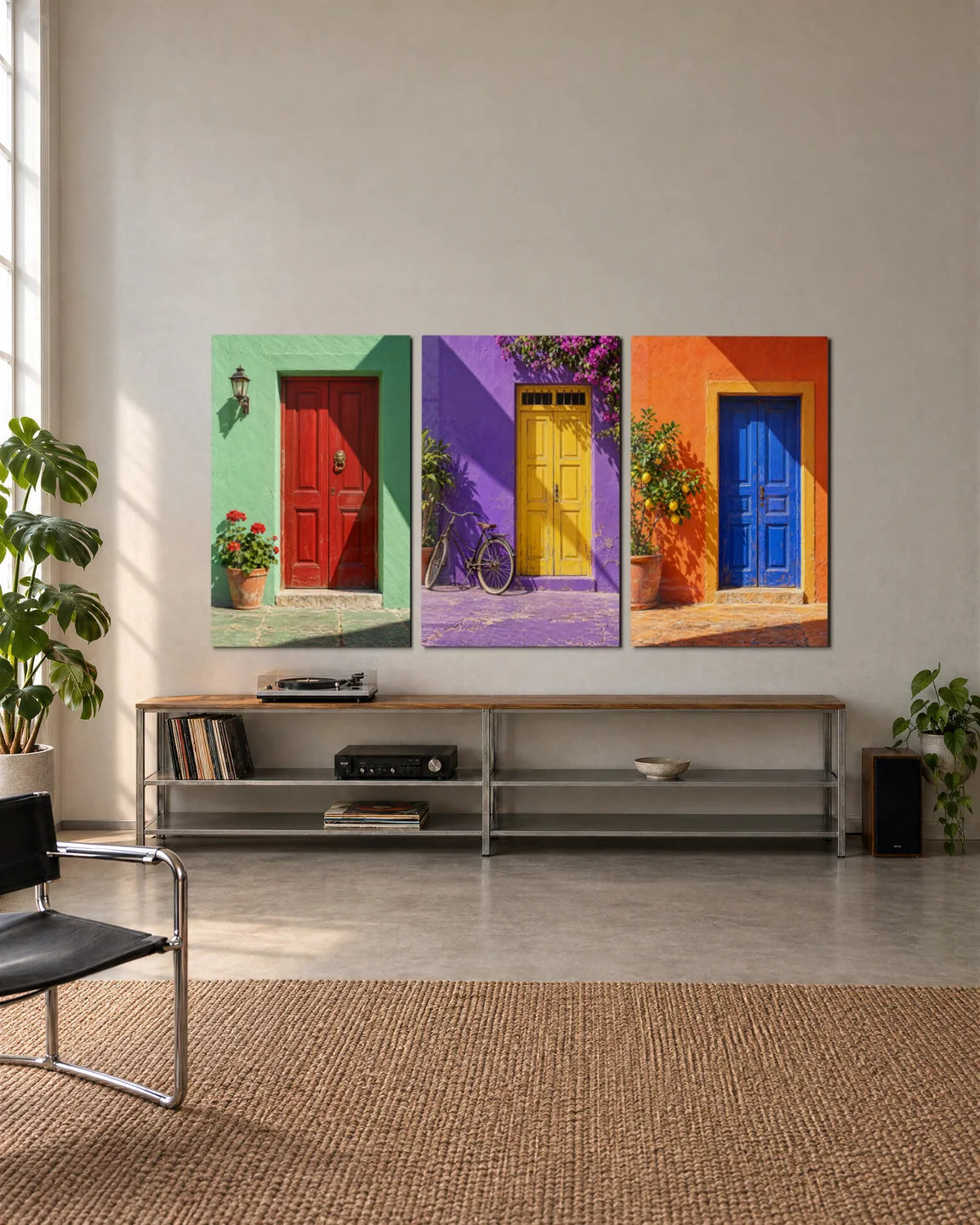 Painted Doors Trio — 3-panel set shown in a living space