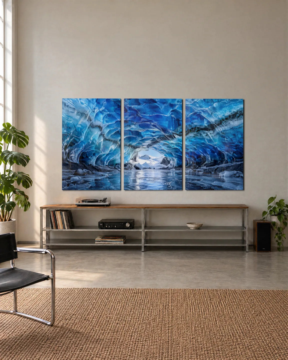 Ice Cave Trio — 3-panel set shown in a living space